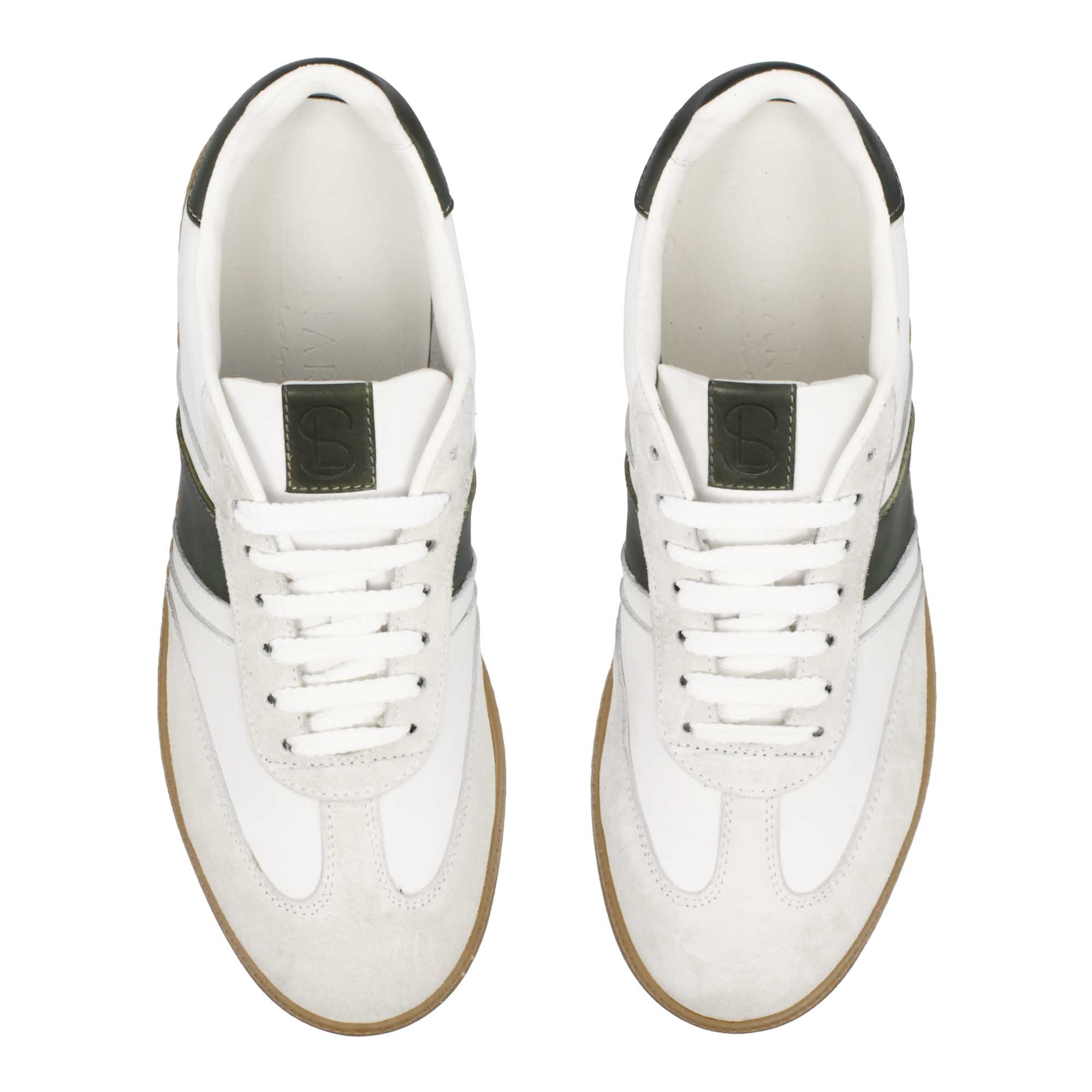Baskets homme faites main en cuir blanc et vert