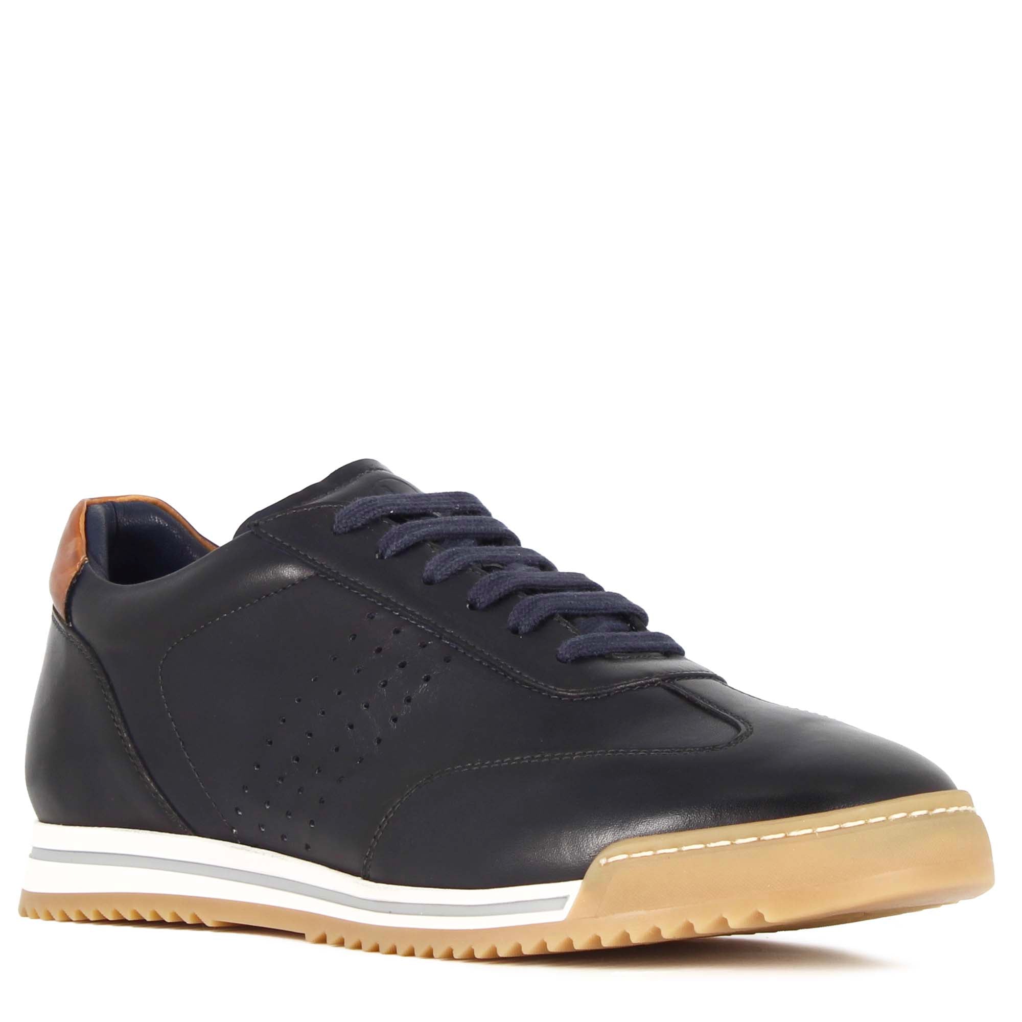 Sneaker casual pour hommes en cuir bleu