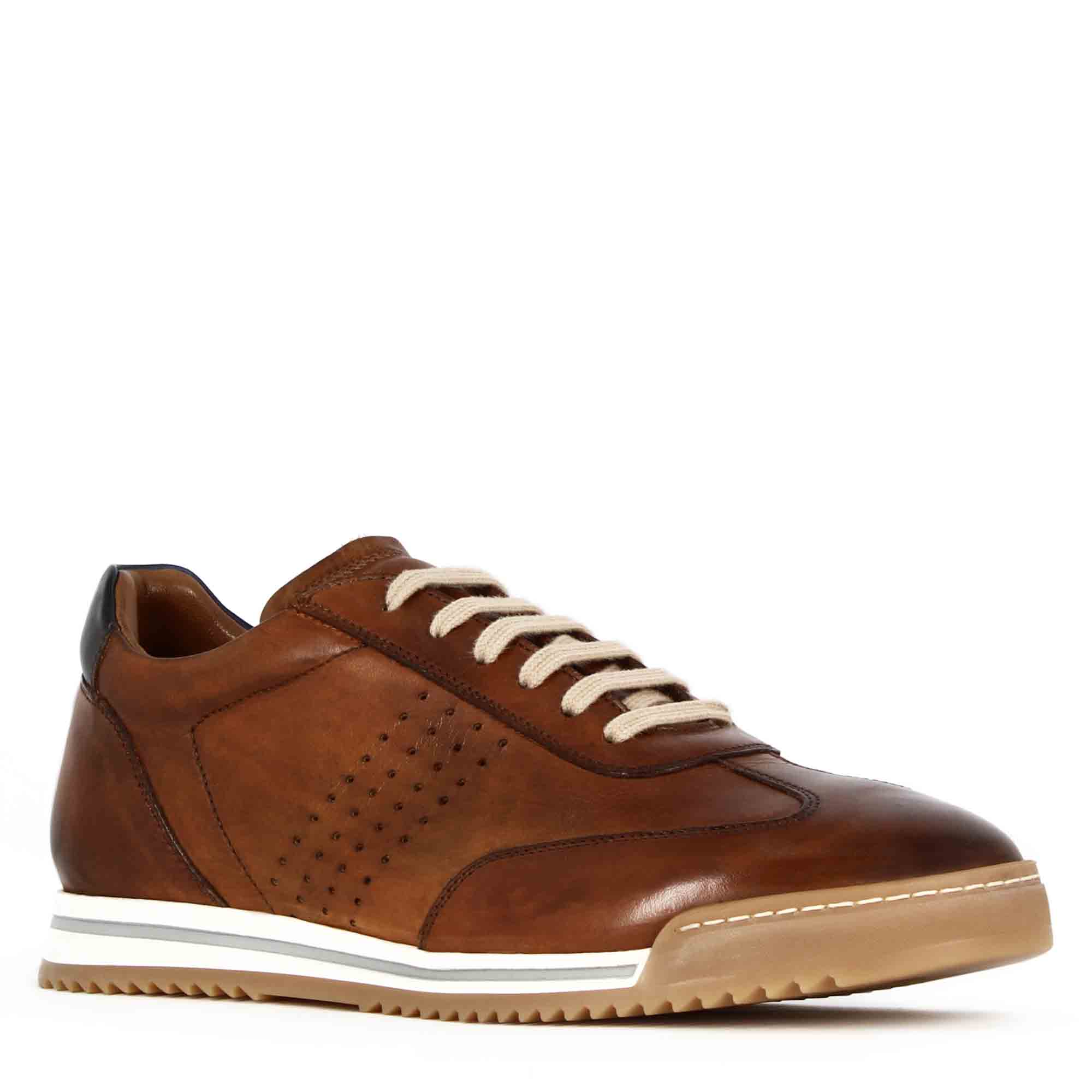 Sneaker décontractée pour hommes en cuir marron clair