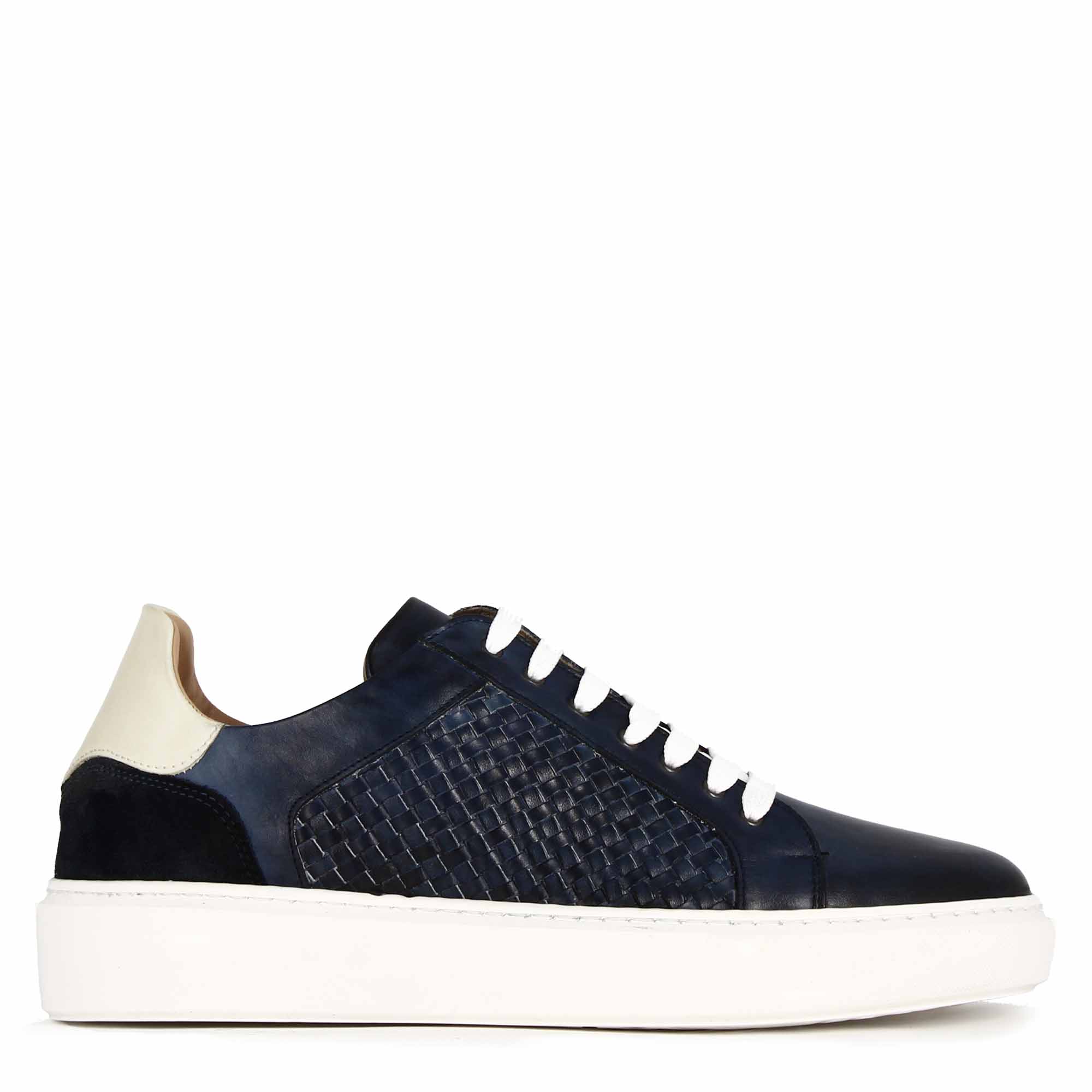 Chaussure décontractée pour homme en cuir tressé coloris bleu