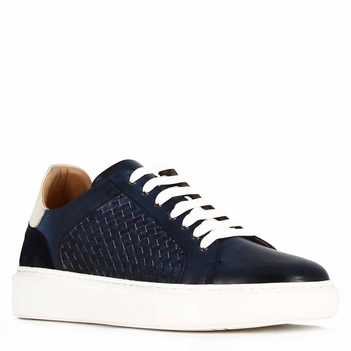 Sneaker casual da uomo in pelle intrecciata colore blu