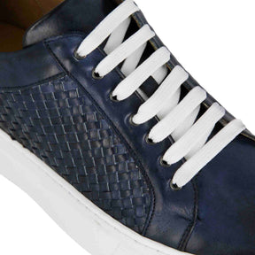Sneaker casual da uomo in pelle intrecciata colore blu