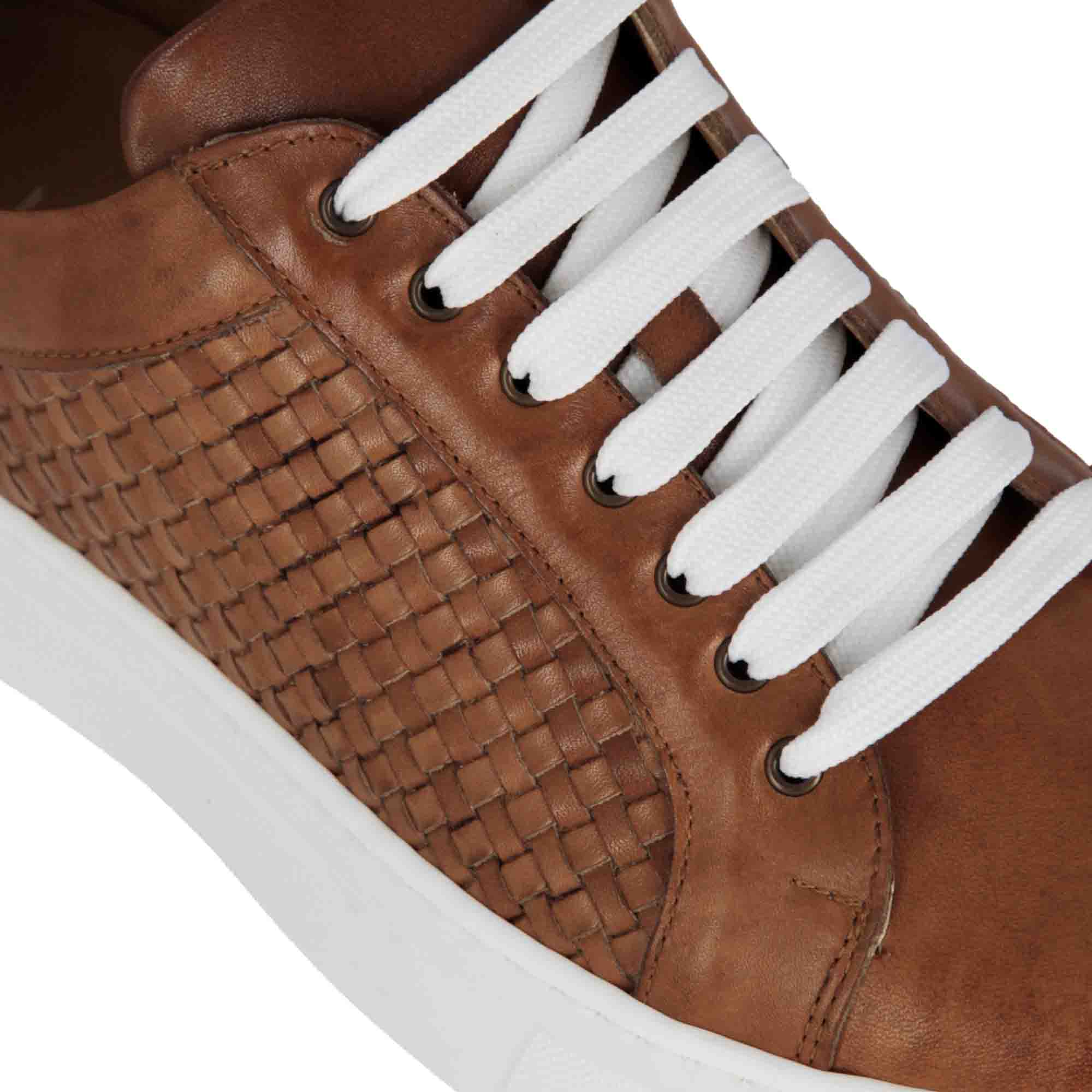 Casual brown woven leather Italian men's trainers