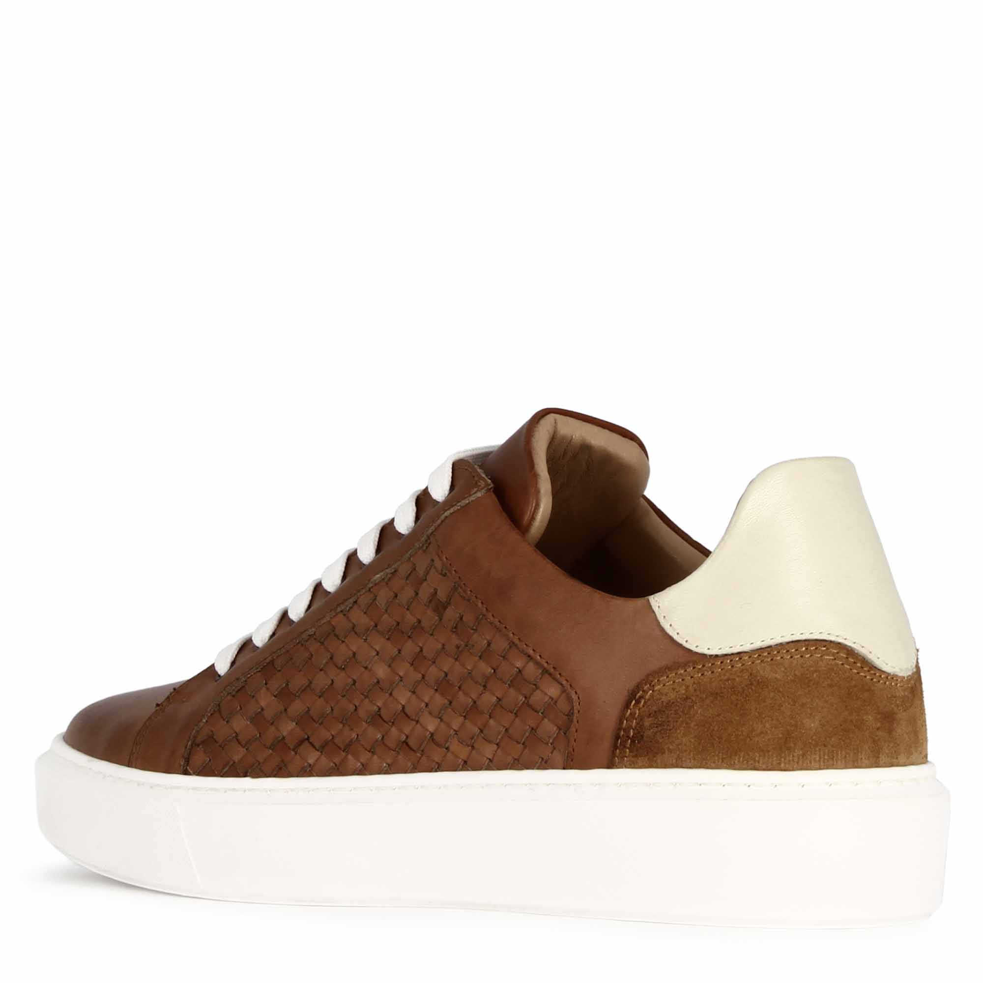 Casual brown woven leather Italian men's trainers