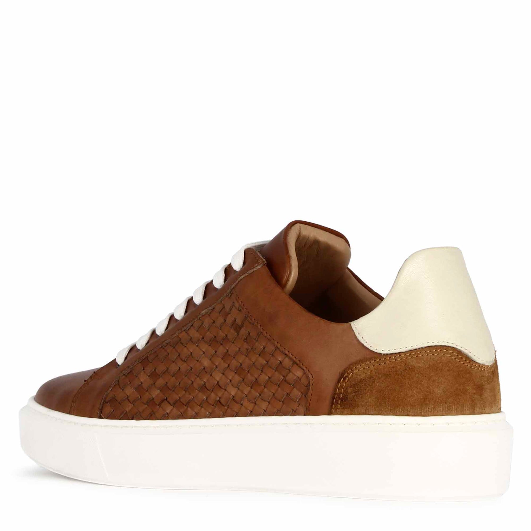 Casual brown woven leather Italian men's trainers