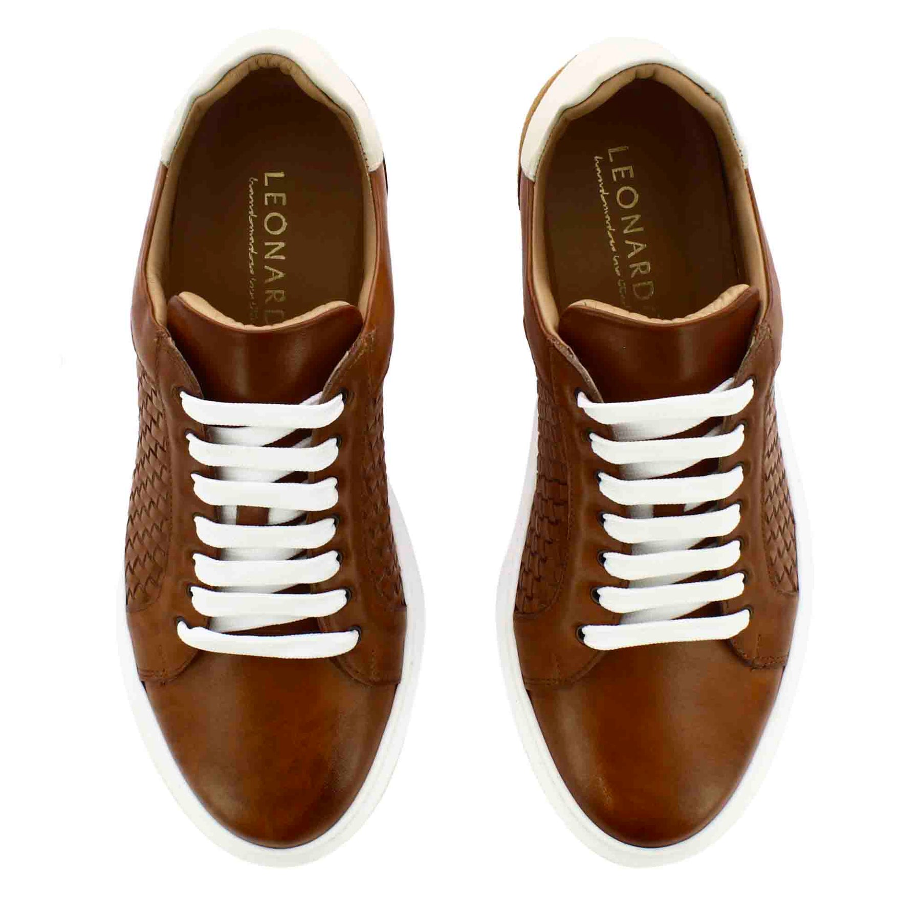 Casual brown woven leather Italian men's trainers