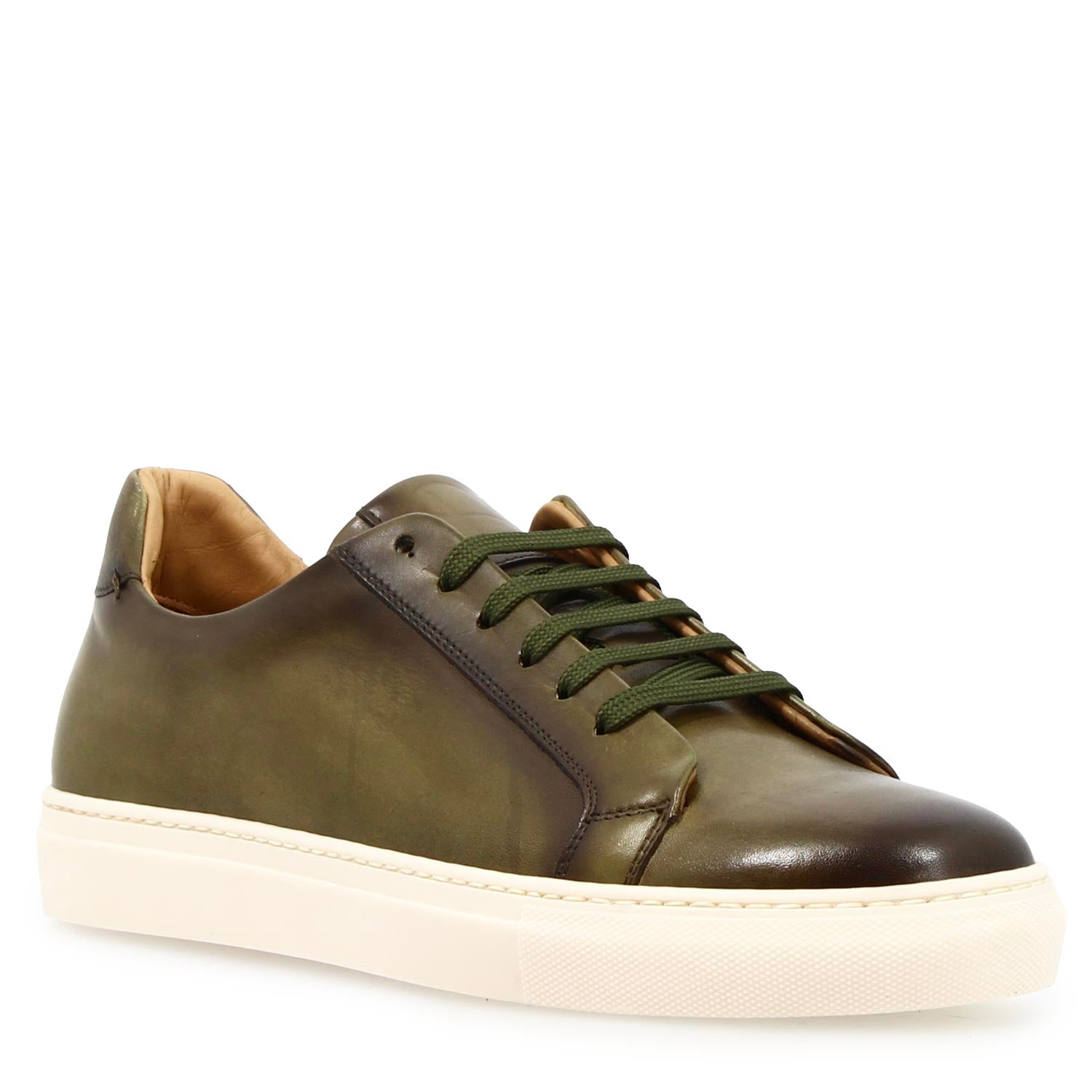Basket homme artisanale Oreste en cuir vert
