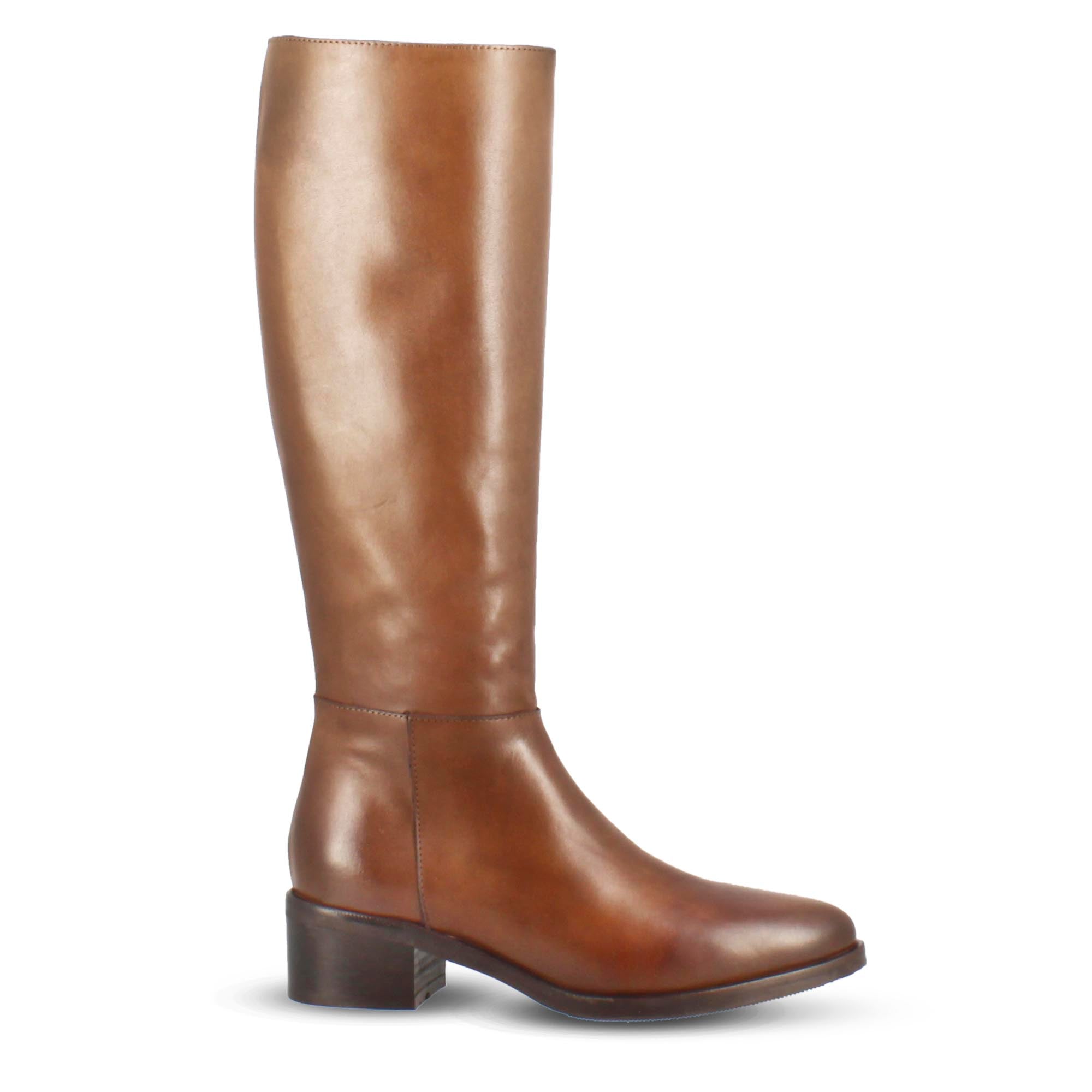 Botte haute pour femme fabriquée artisanalement en cuir marron