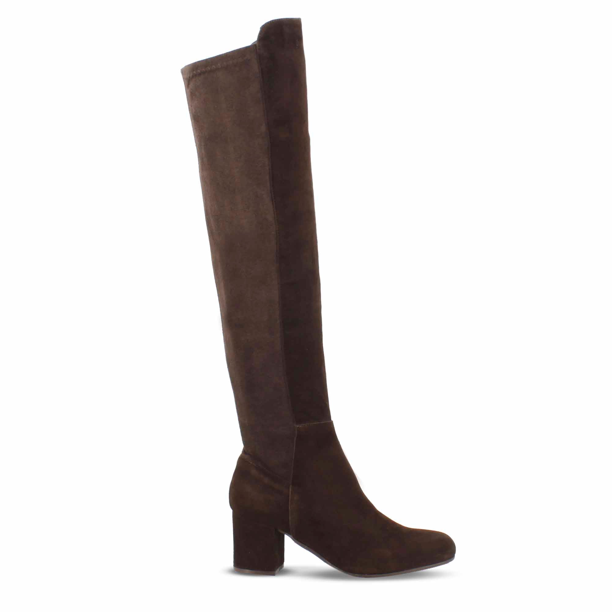Botte haute pour femme en cuir suédé marron foncé avec tige souple