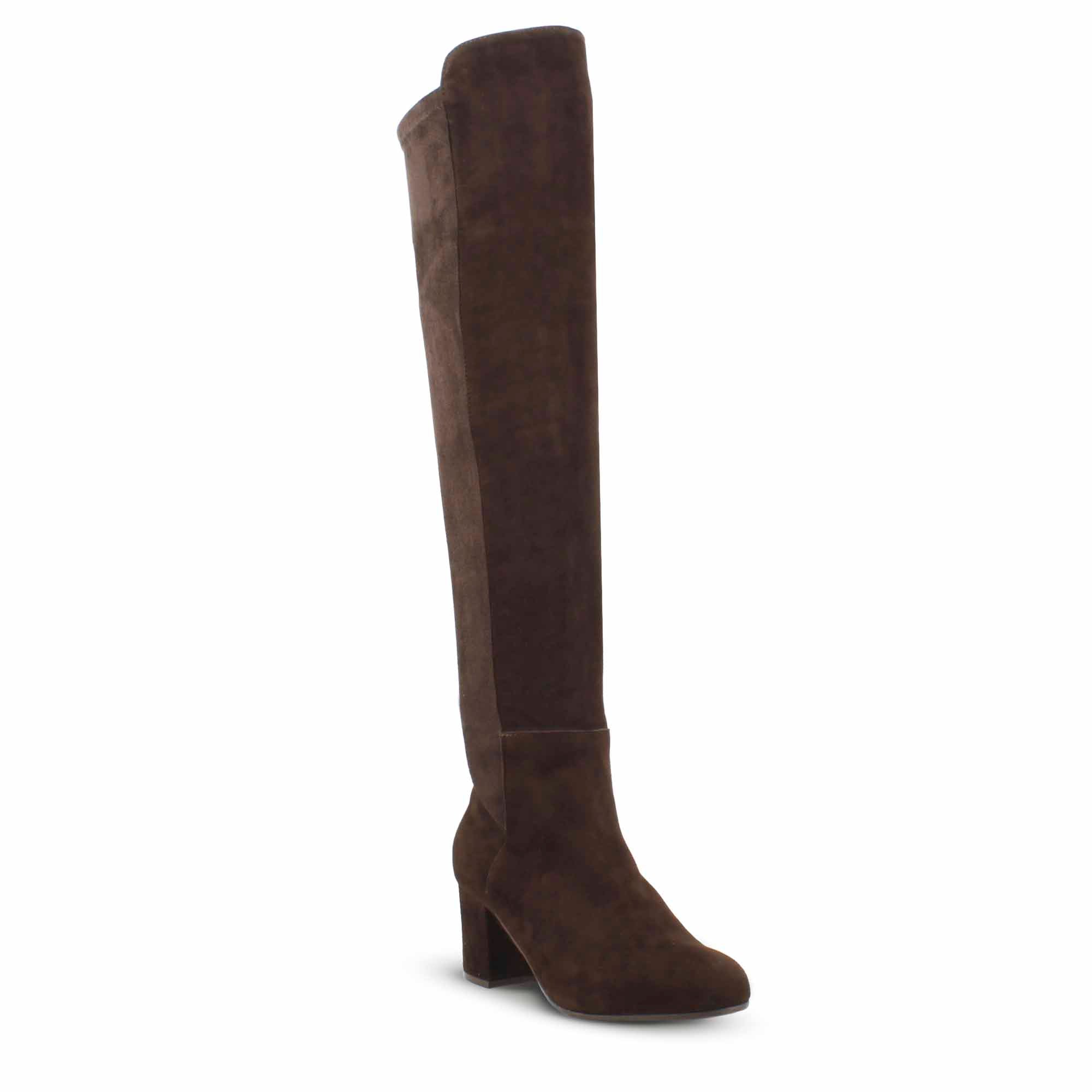 Botte haute pour femme en cuir suédé marron foncé avec tige souple