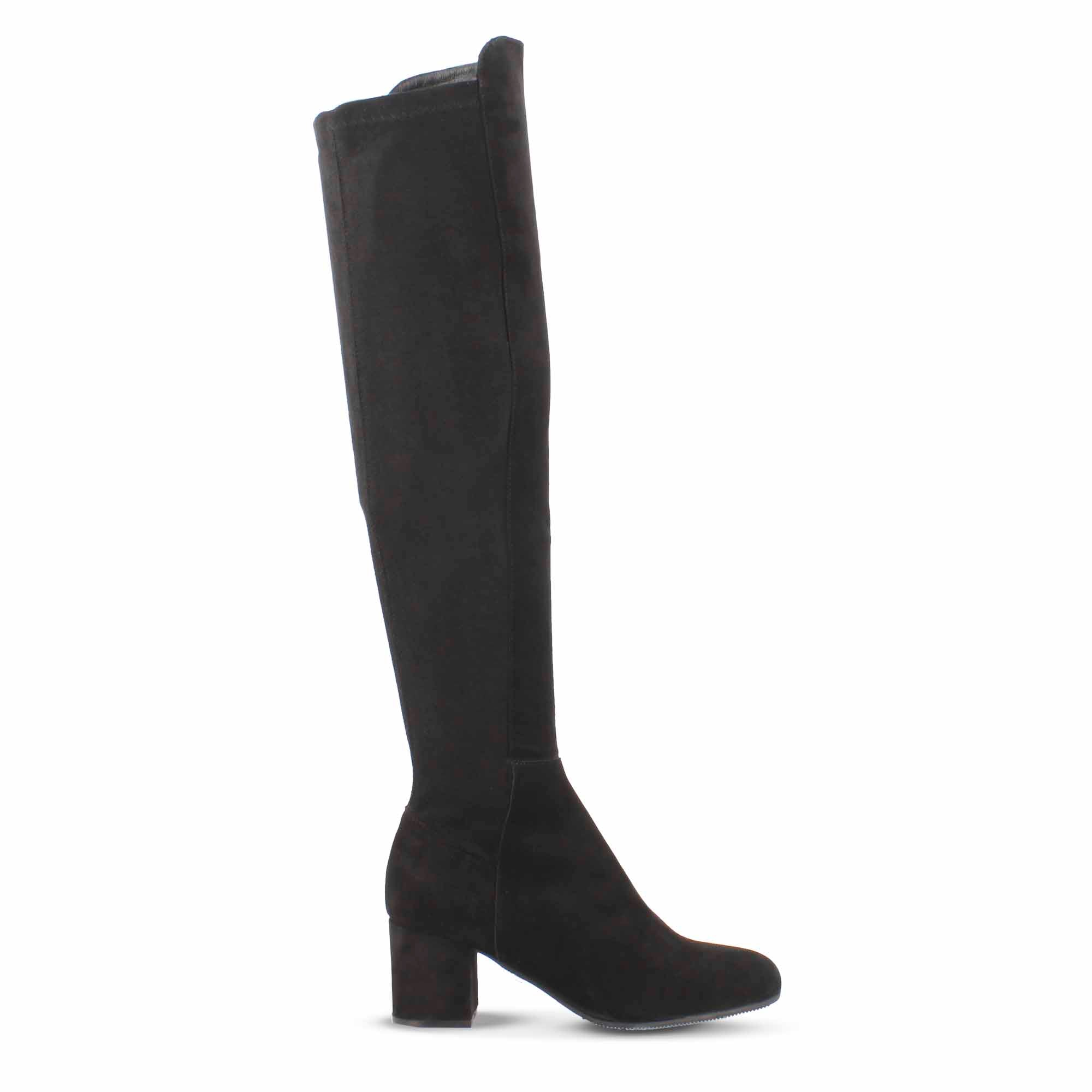 Botte haute pour femme en daim noir avec tige souple