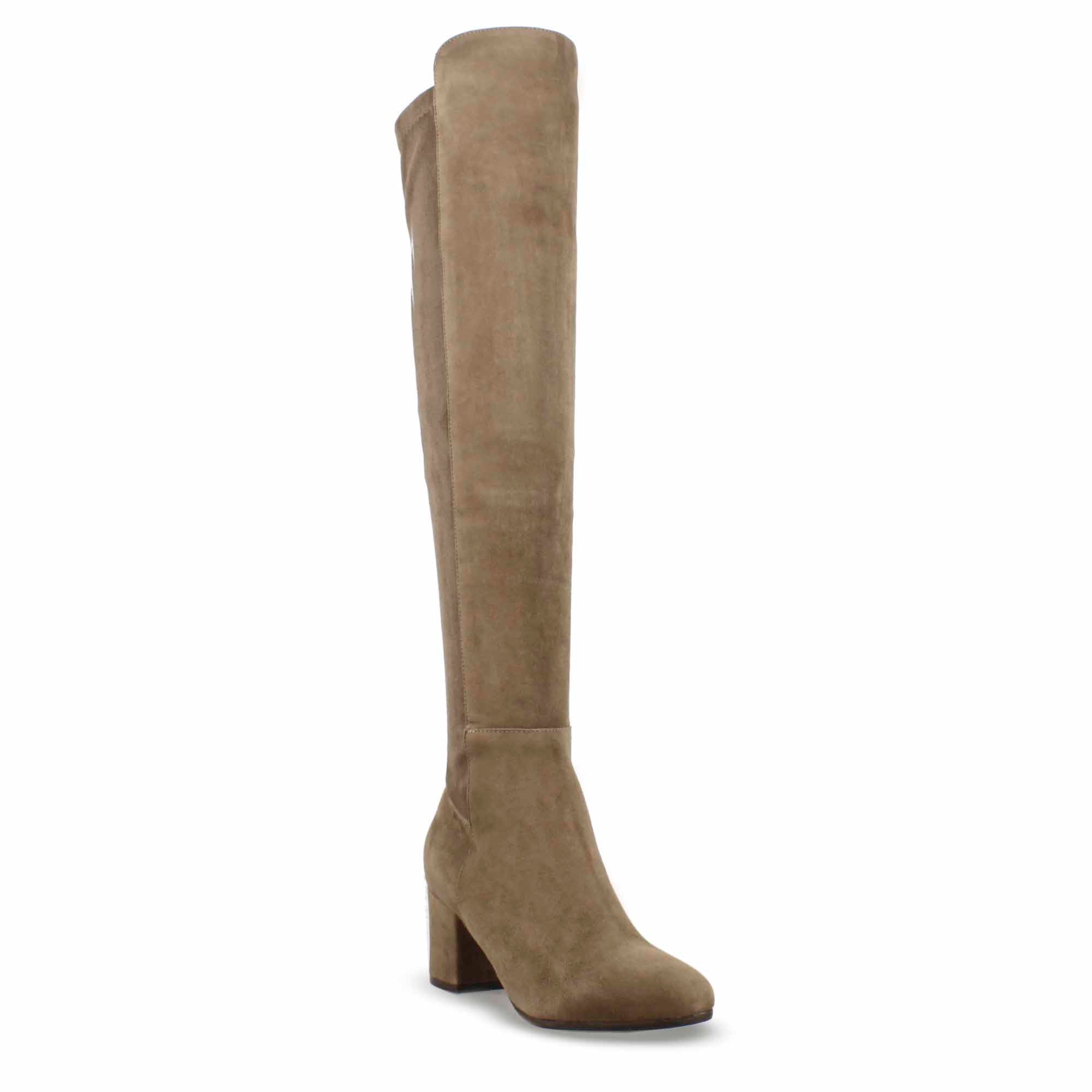 Botte haute pour femme en daim marron clair avec tige souple