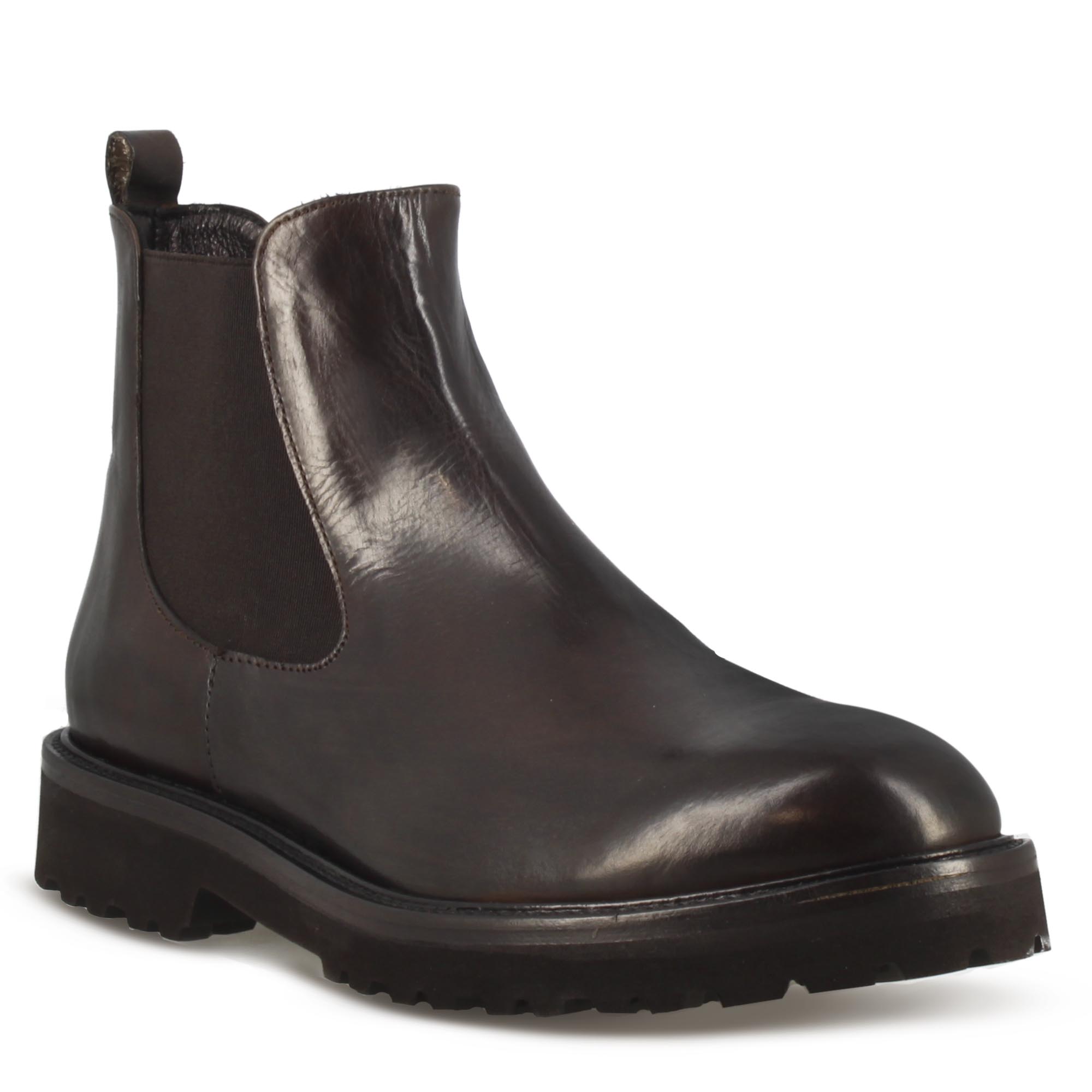 Men's Chelsea Boots Dark Brown Leather with Lug Sole
