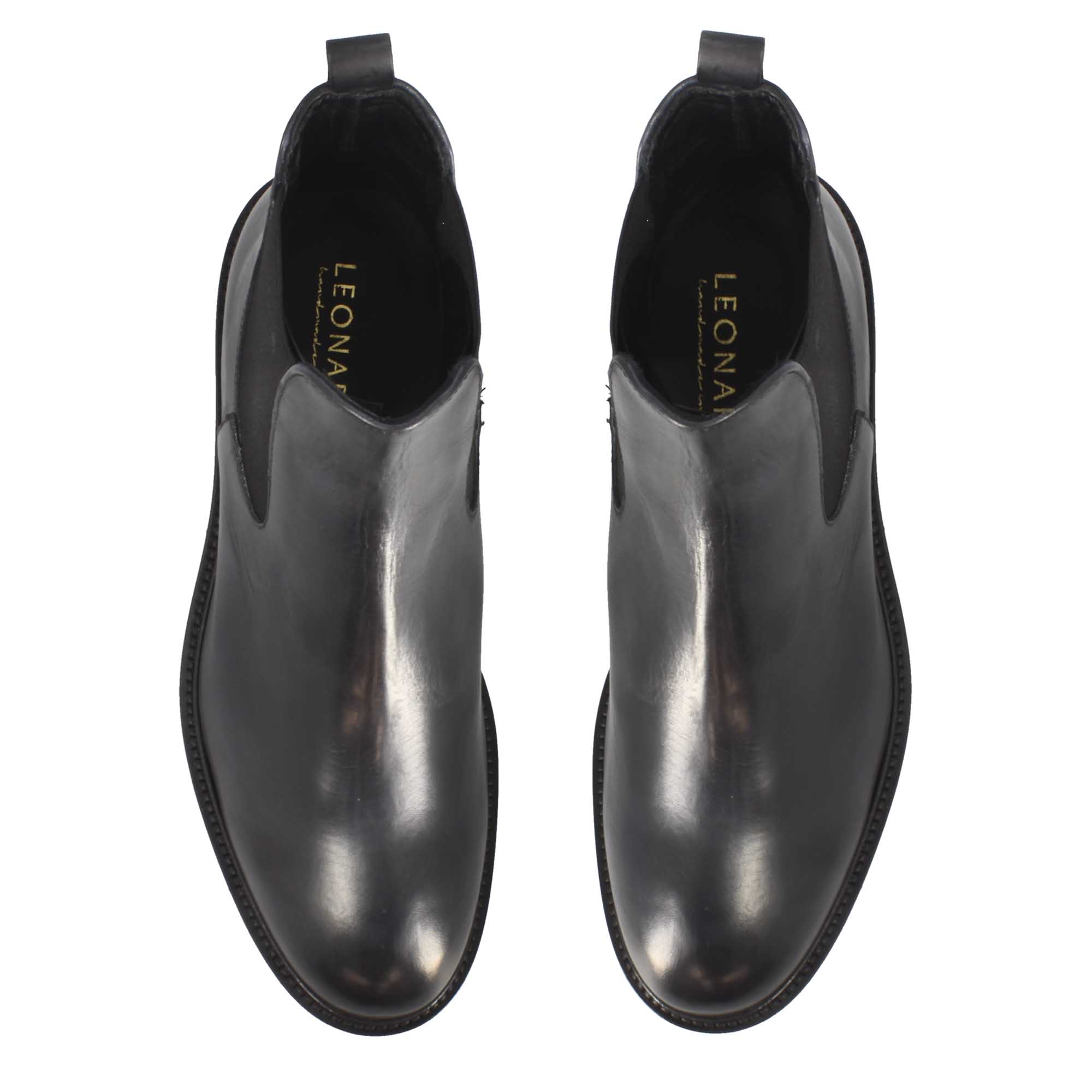 Men's Chelsea Boots in Smooth Genuine Leather in Black with Tread Sole