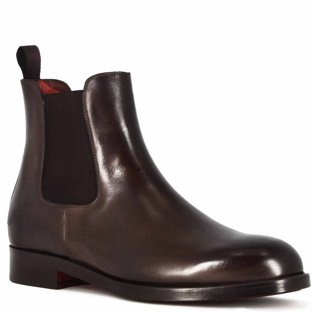 Stivaletti da uomo in vera pelle liscia colore marrone scuro con allac Stivaletti da uomo in vera pelle liscia colore marrone scuro con allac