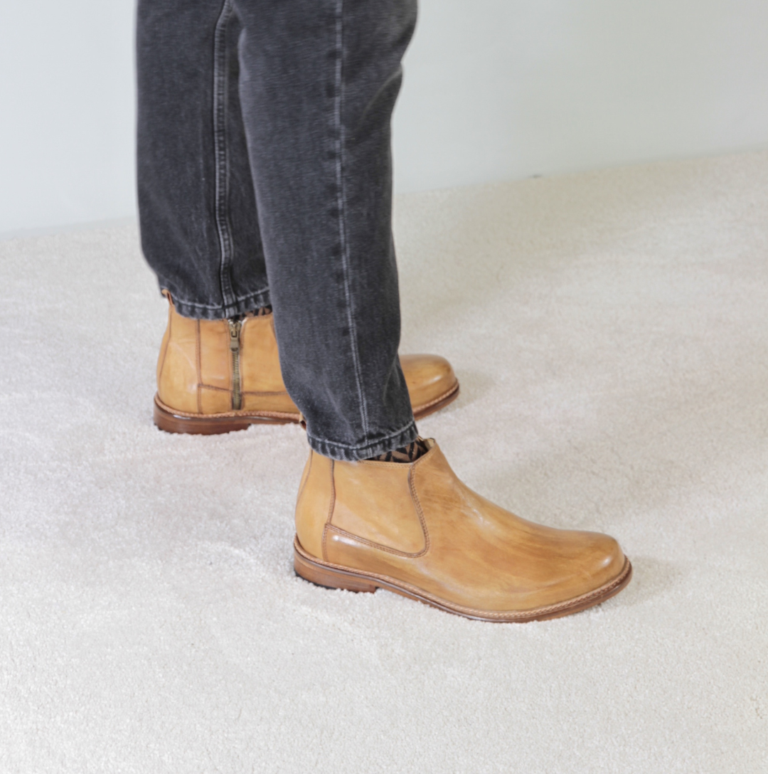 Handmade classic light brown leather men's ankle boots