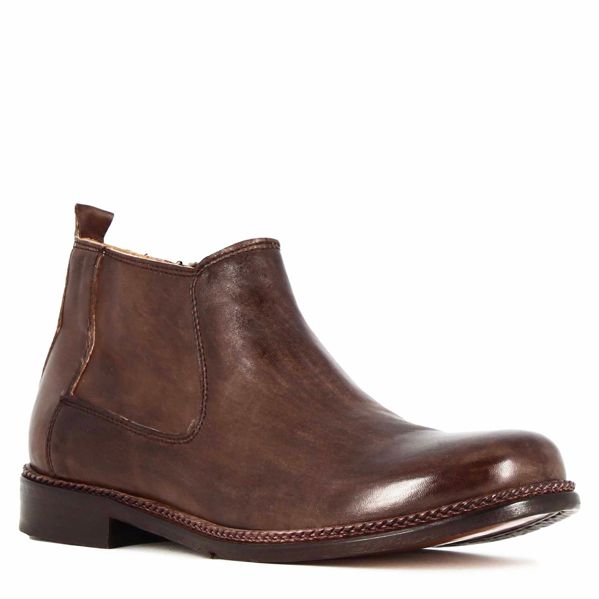 Bottines classiques pour hommes en cuir marron foncé faites à la main