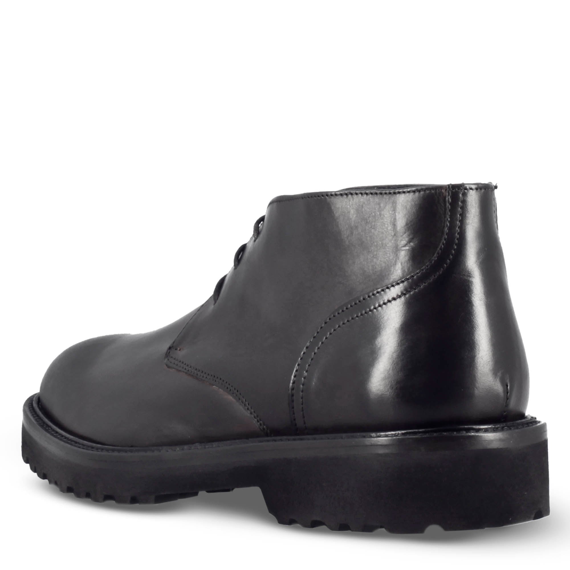 Bottines pour hommes en véritable cuir lisse noir à semelle crantée