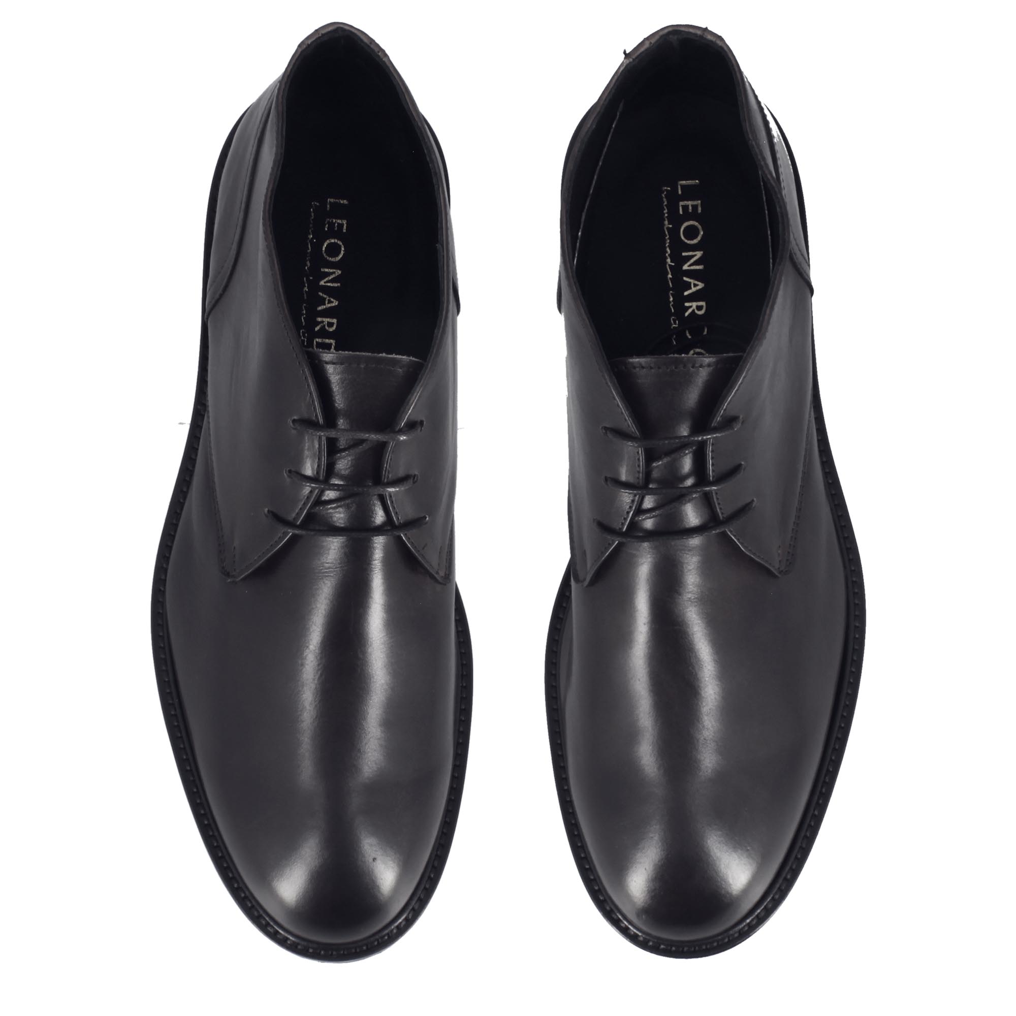 Bottines pour hommes en véritable cuir lisse noir à semelle crantée