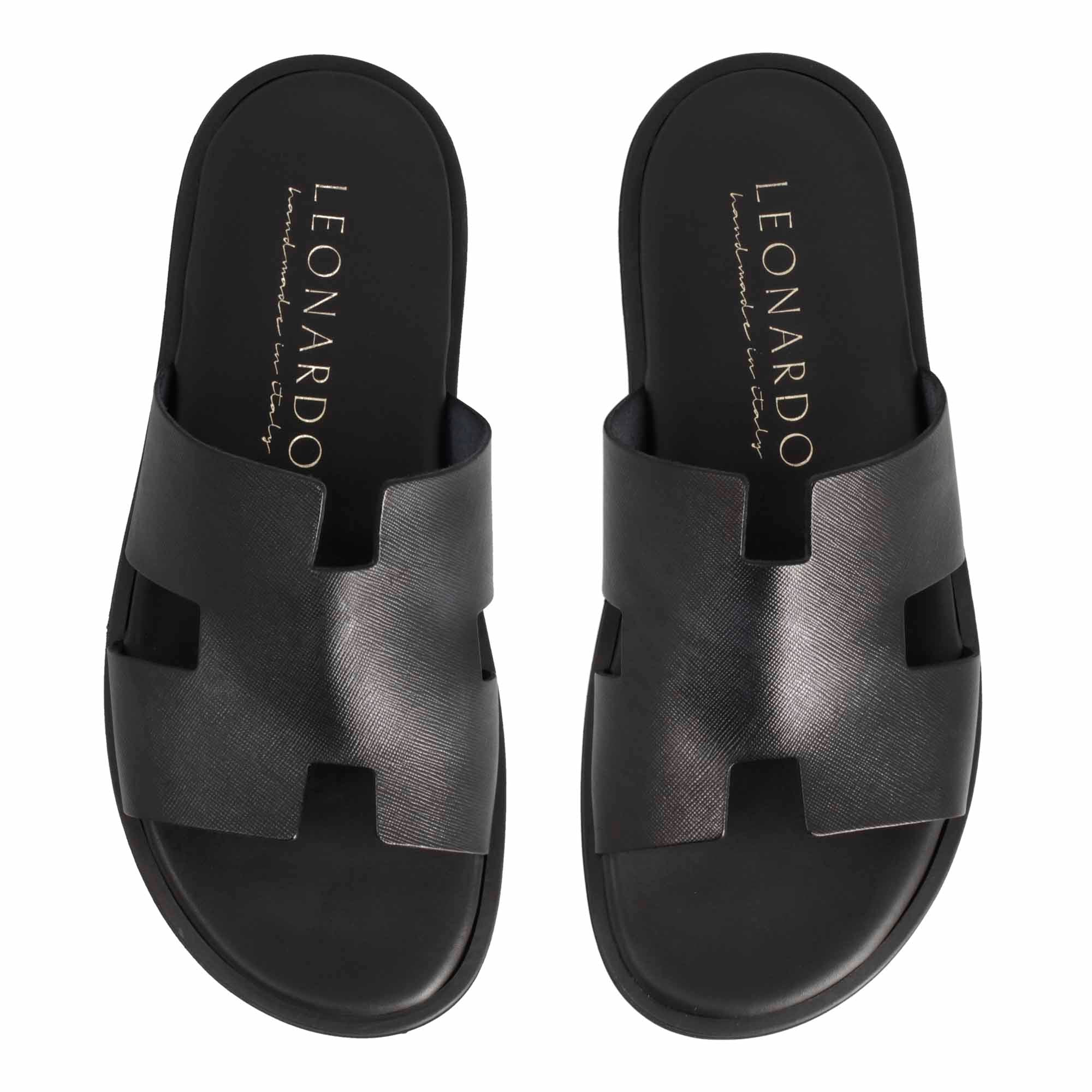 Men's H-shaped sandals in black leather