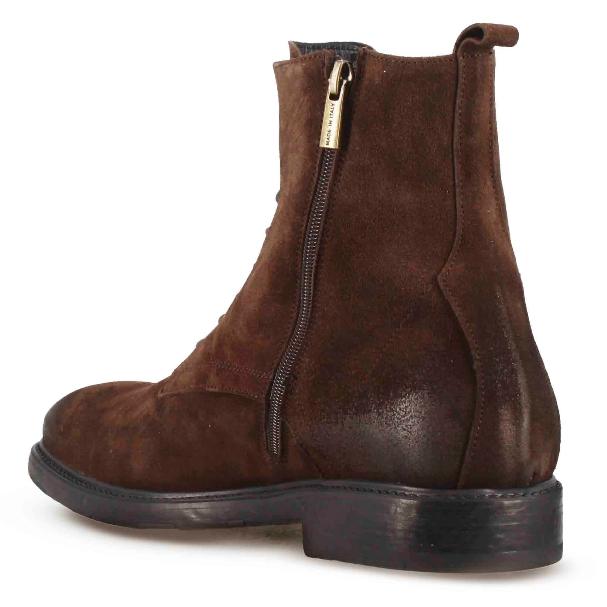 Bottines pour hommes en véritable cuir suédé marron foncé effet vintage