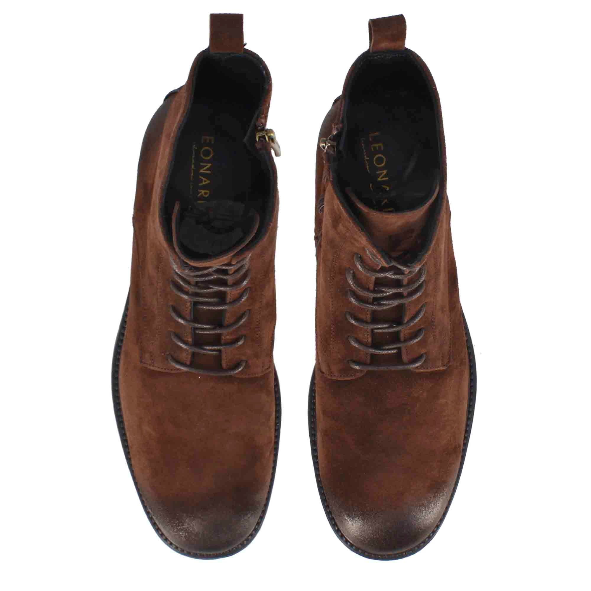Bottines pour hommes en véritable cuir suédé marron foncé effet vintage