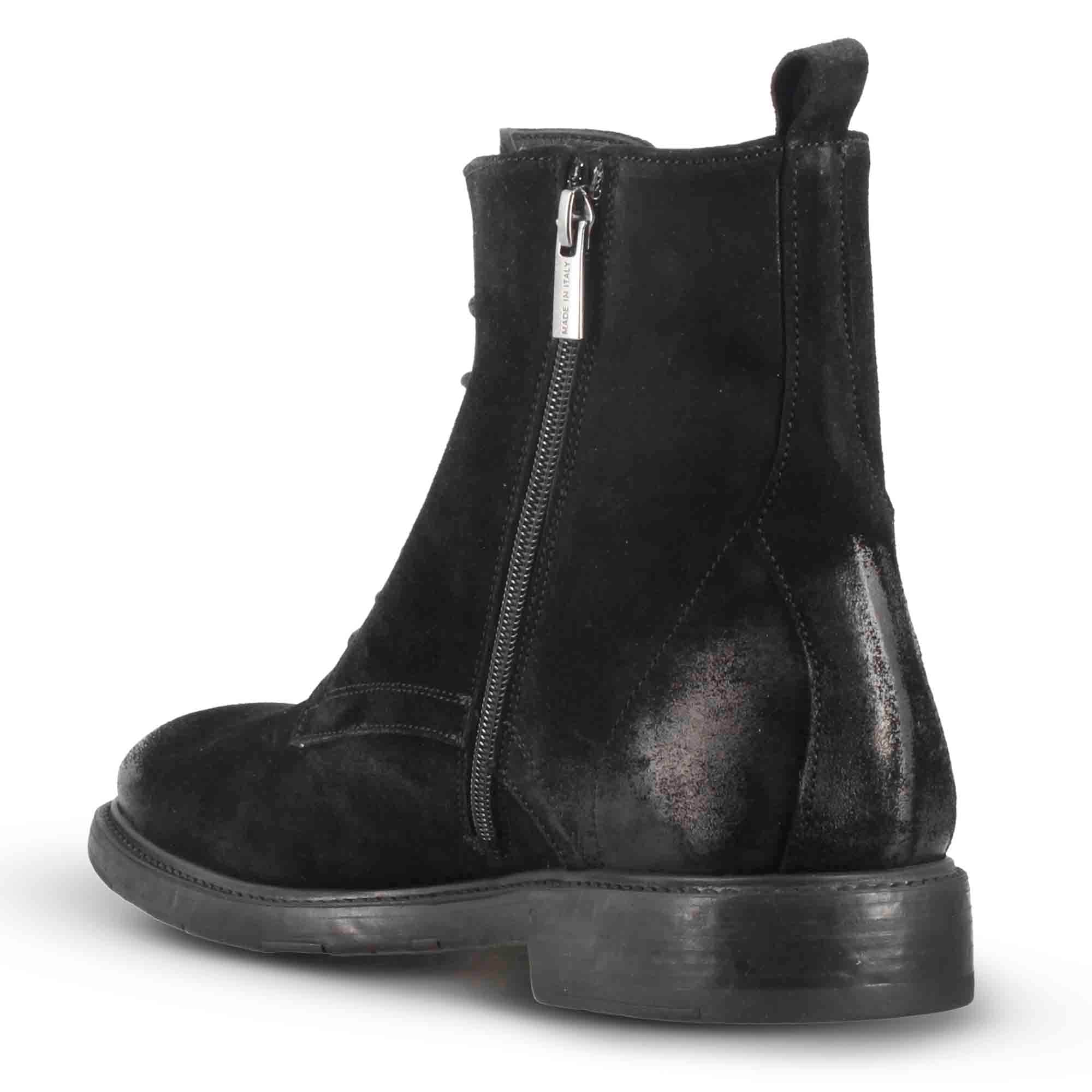 Men's ankle boots in genuine suede leather with a vintage effect in black