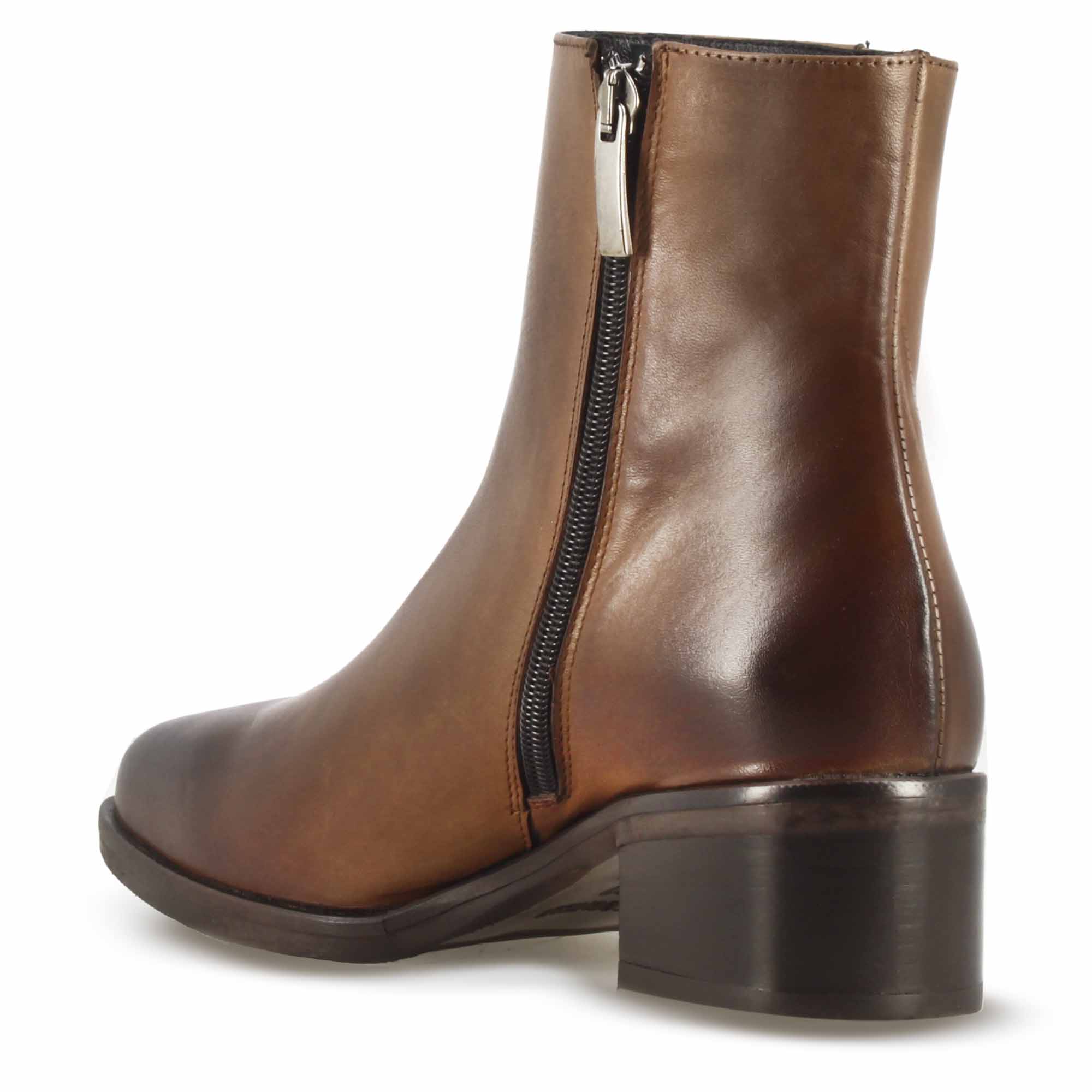 Handmade Women's Pointed Toe Ankle Boot in Brown Leather