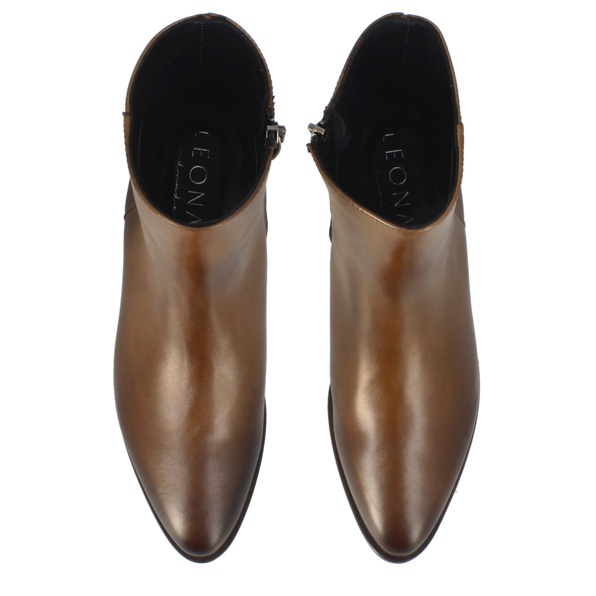 Handmade Women's Pointed Toe Ankle Boot in Brown Leather