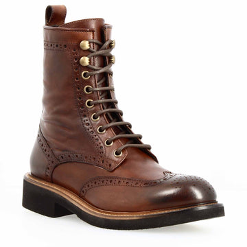 Stivaletto anfibio da donna con dettagli brogue marrone