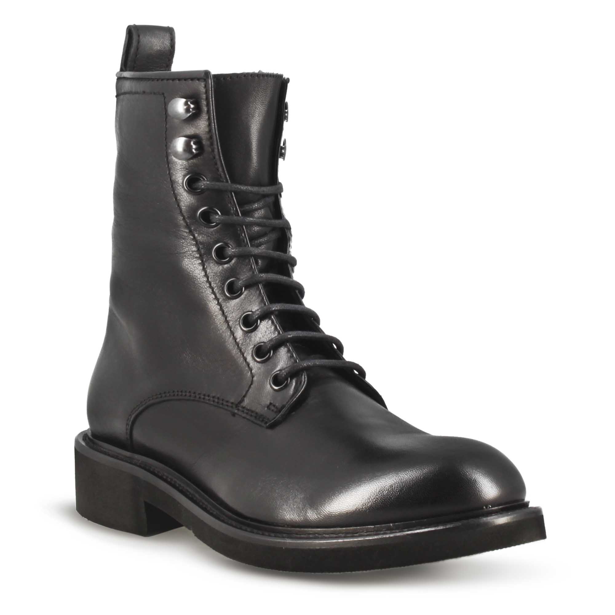 Stivaletto anfibio da donna in vera pelle colore nero fatto a mano
