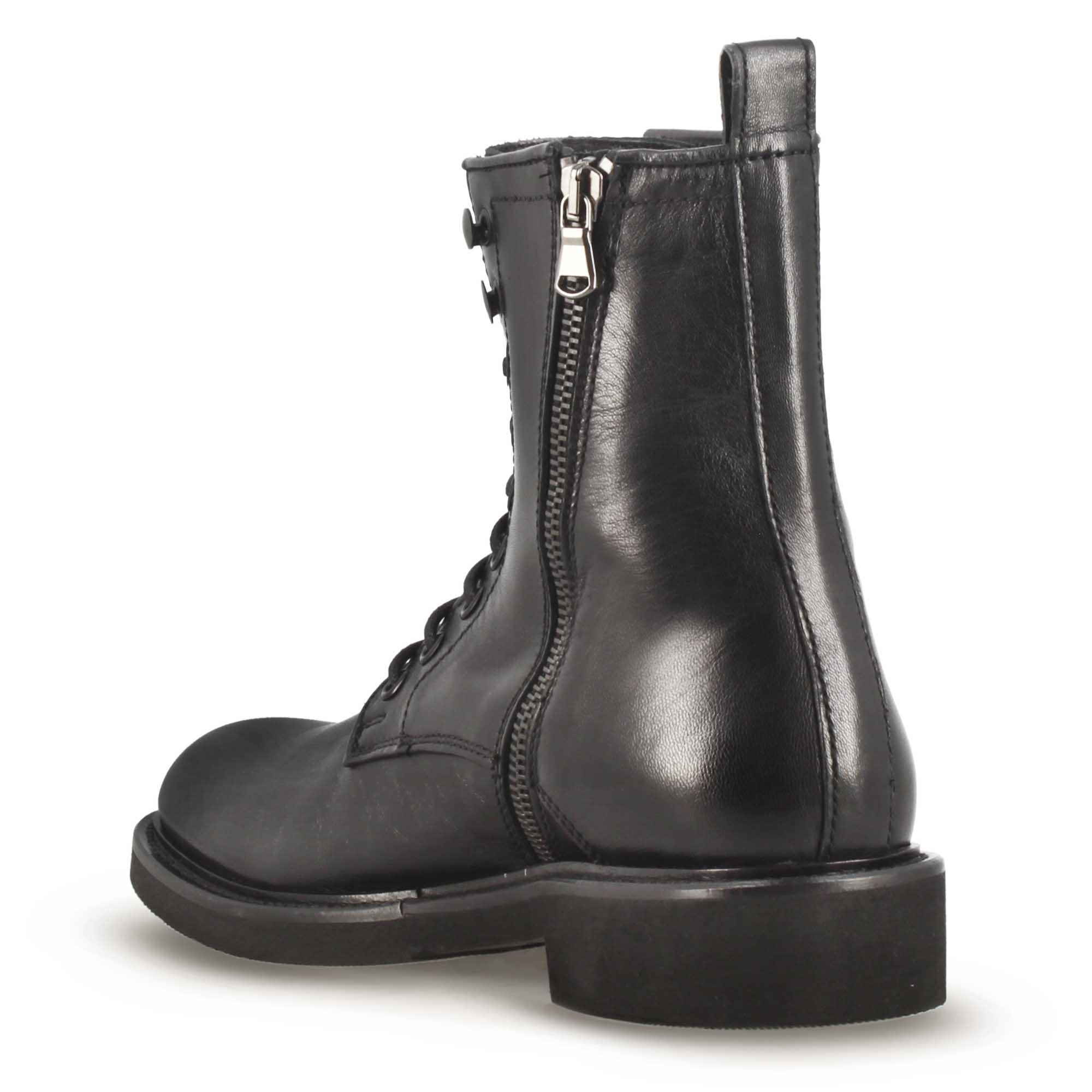 Botte amphibie pour femme en cuir véritable noir faite à la main