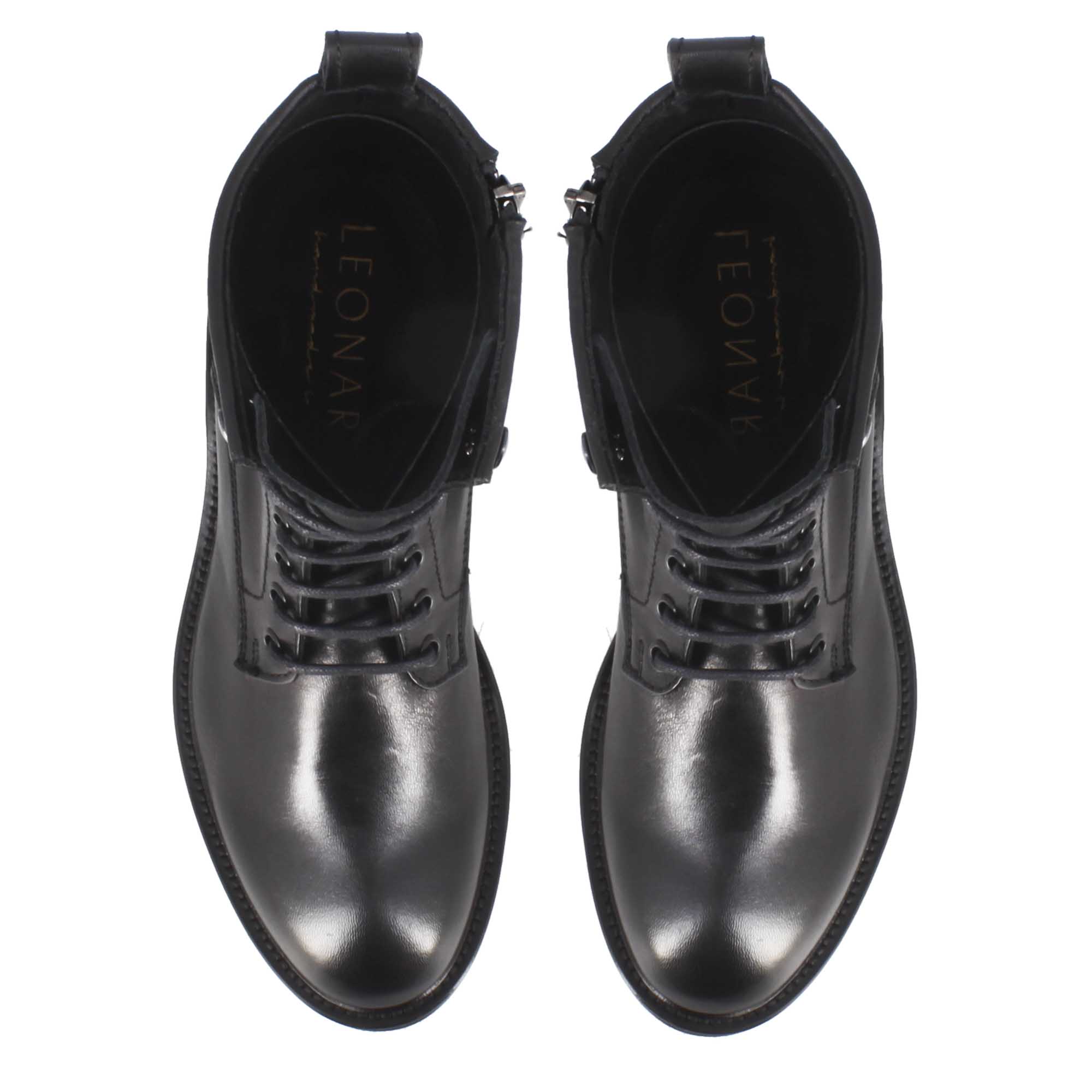 Botte amphibie pour femme en cuir véritable noir faite à la main
