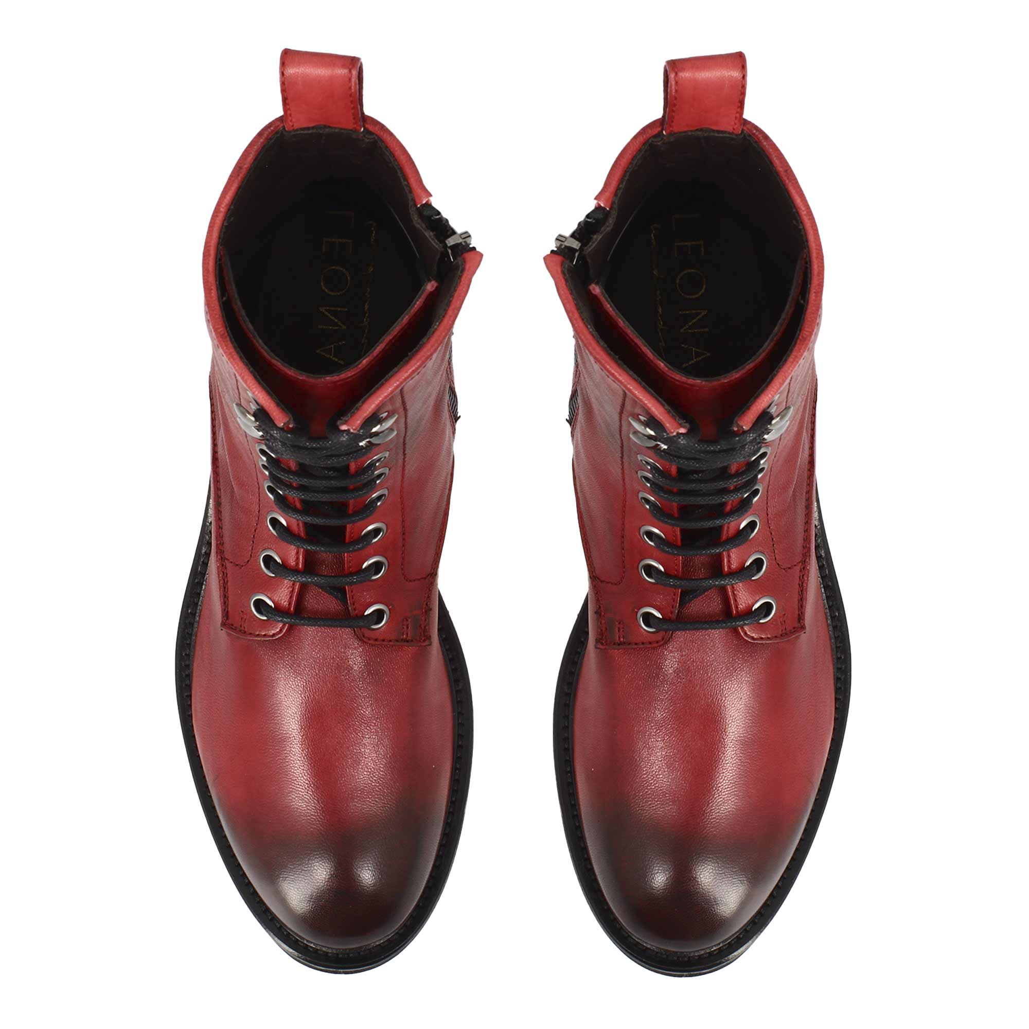 Stivaletto anfibio da donna in pelle colore rosso