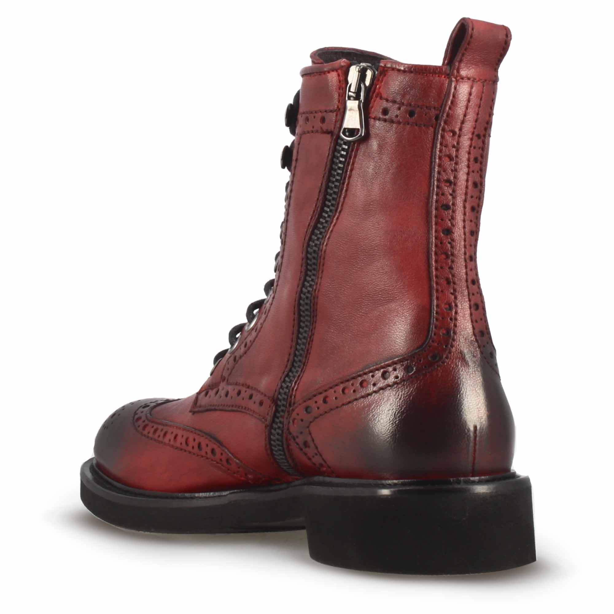 Bottine amphibie pour femme en cuir rouge avec détails richelieu