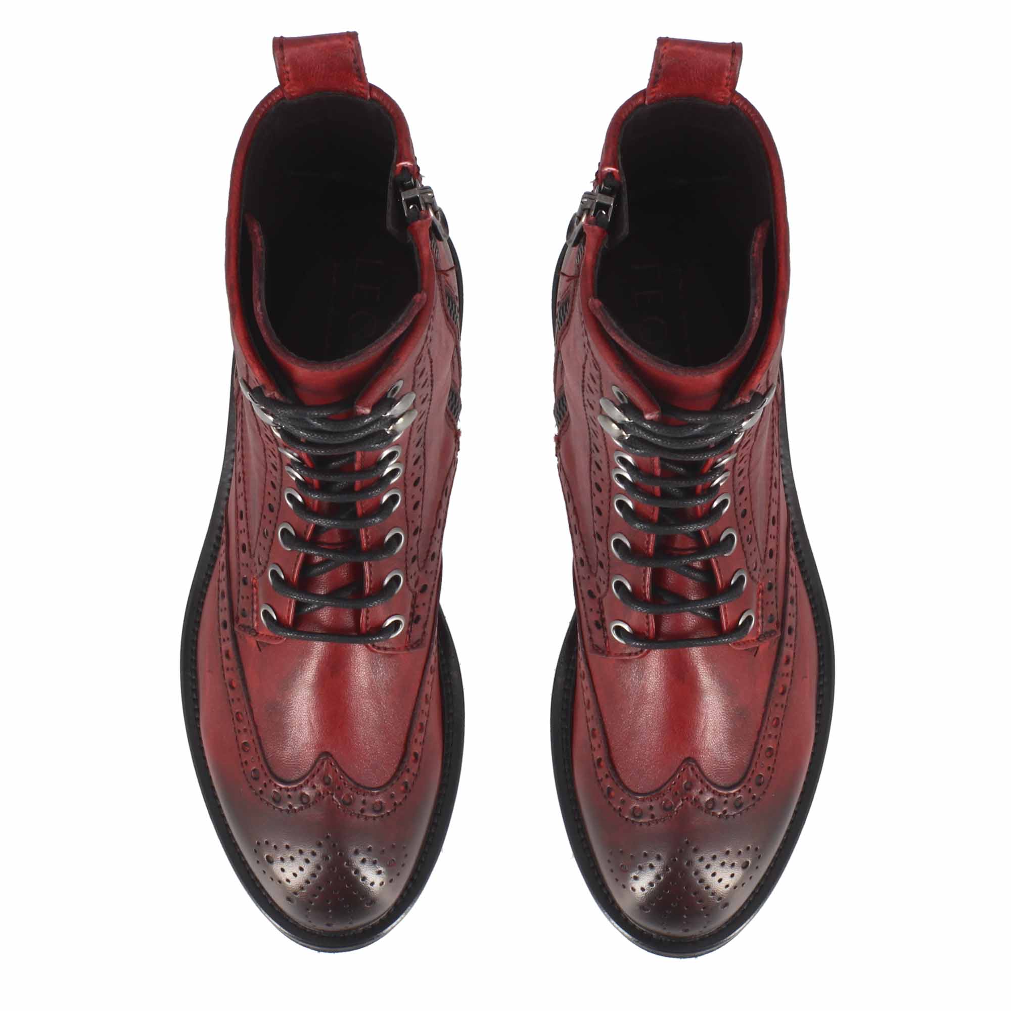 Bottine amphibie pour femme en cuir rouge avec détails richelieu