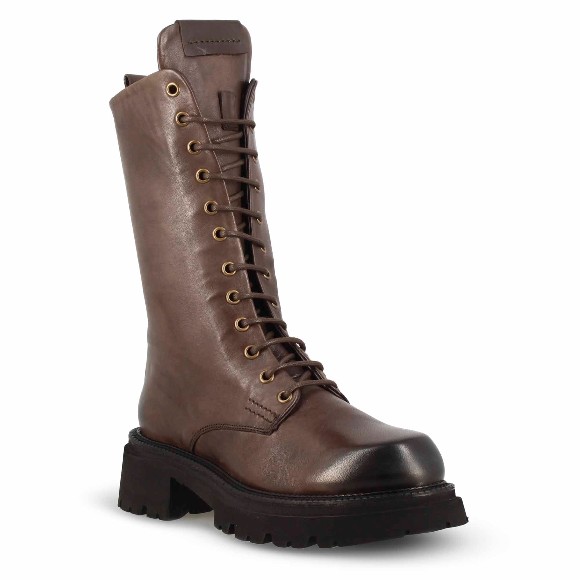 Amphibienstiefel für Damen aus echtem dunkelbraunem Leder mit Schnürung