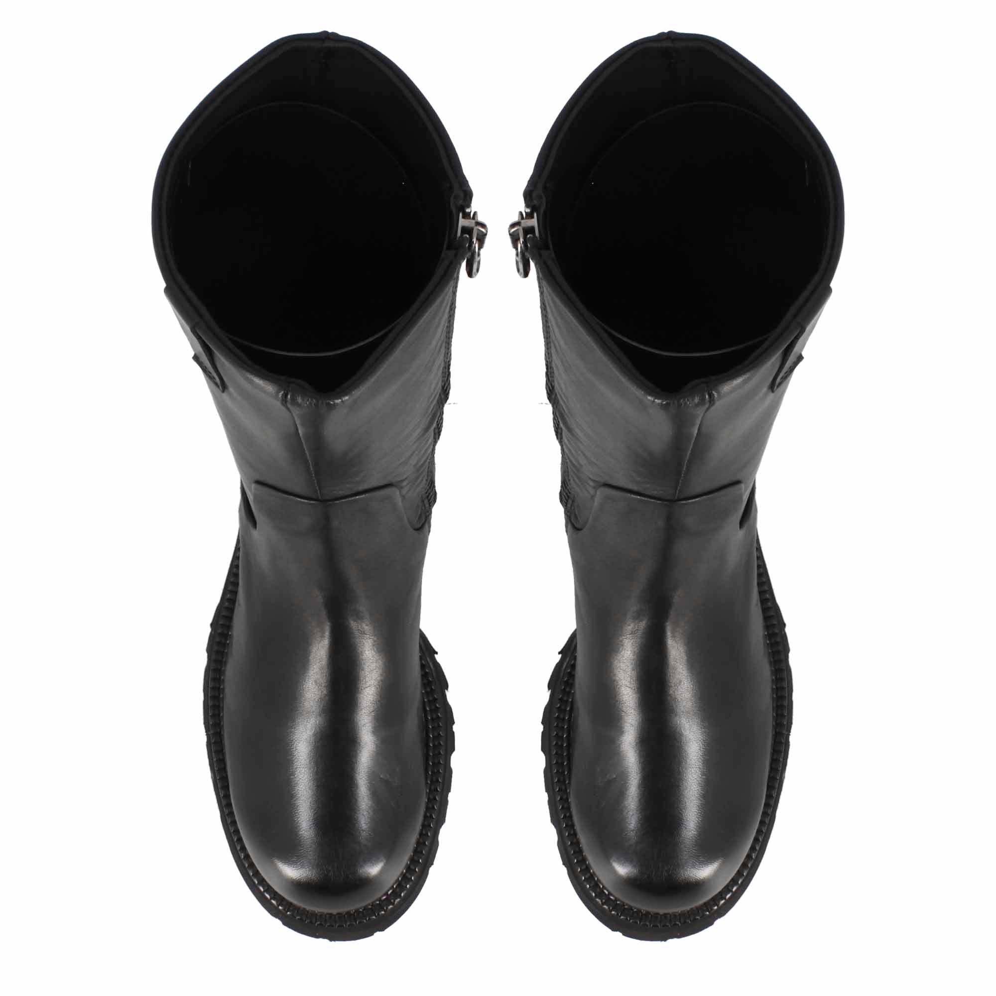 Bottine pour femme en cuir véritable noir
