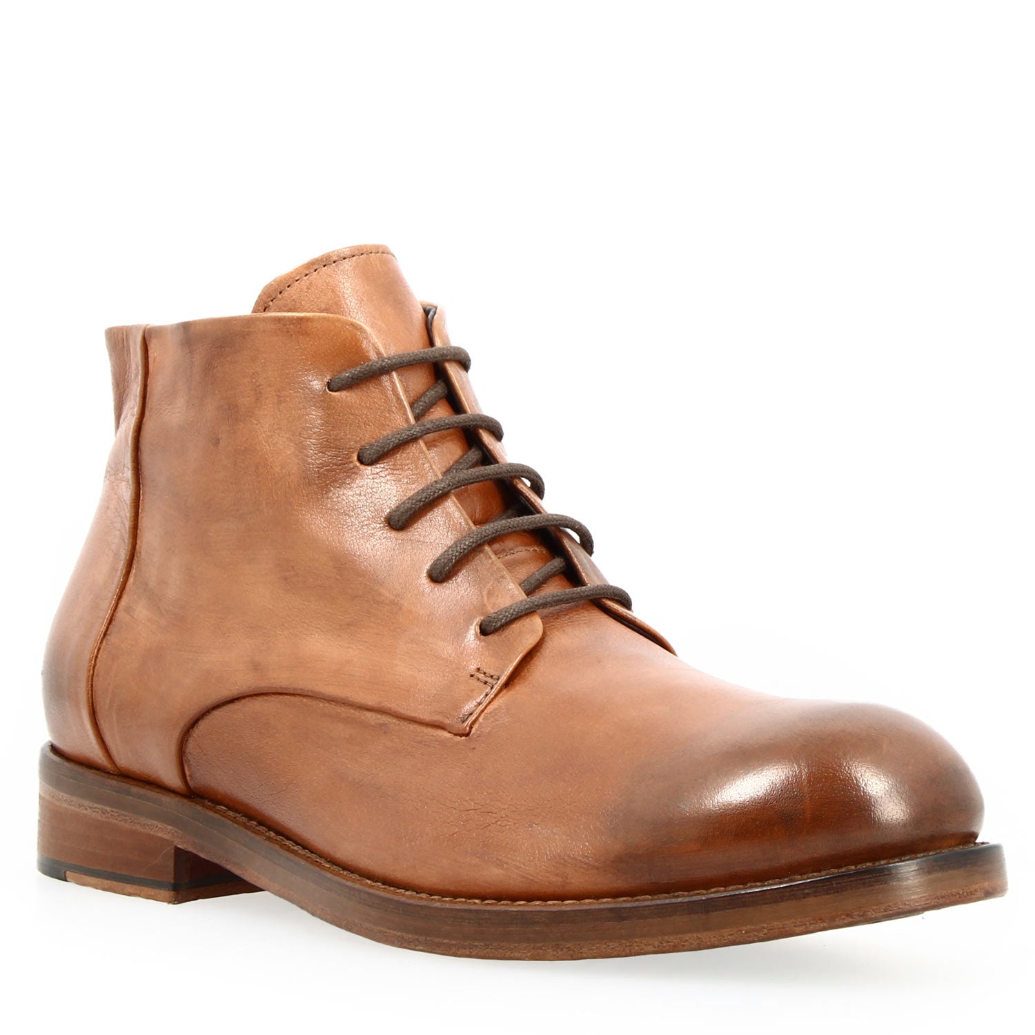Men's medium-heeled amphibious diver ankle boot in washed brown leather