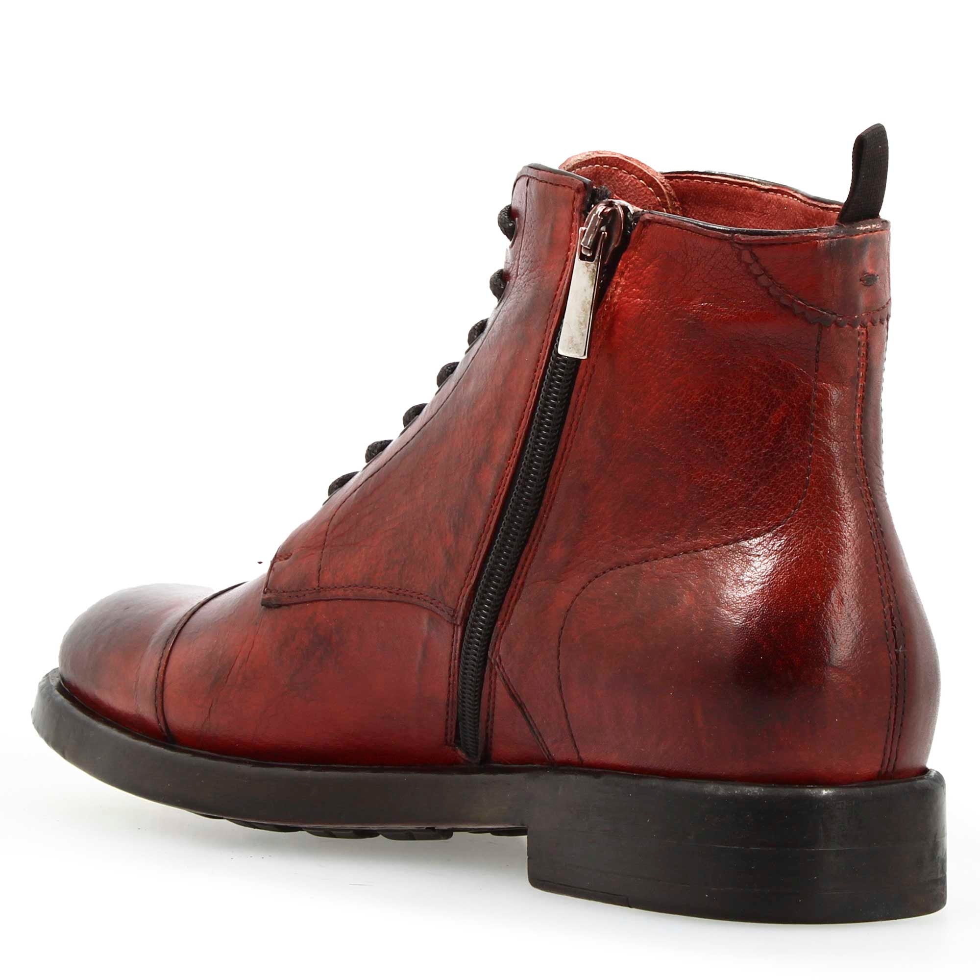 Men's cap toe ankle boot in fine burgundy leather