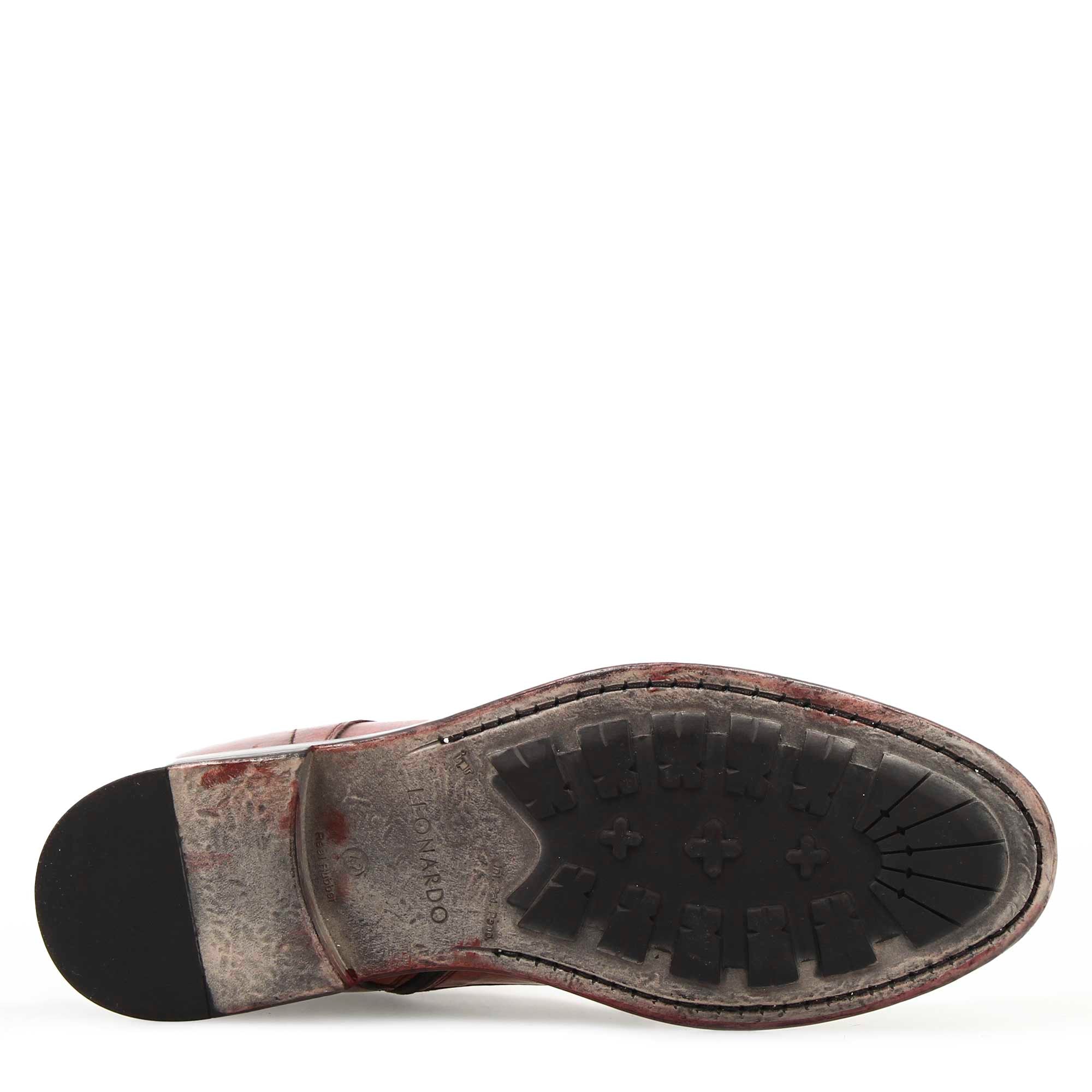 Men's cap toe ankle boot in fine burgundy leather