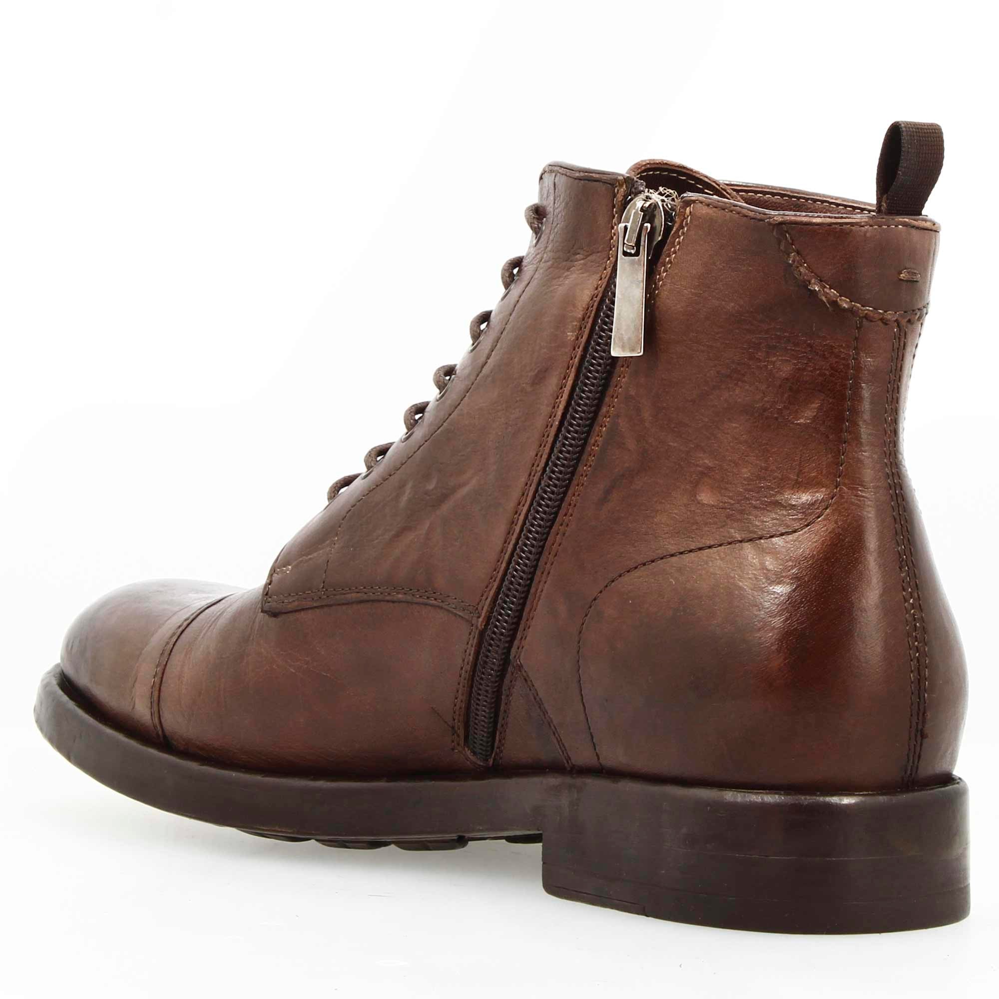 Men's dark brown premium leather cap toe ankle boot