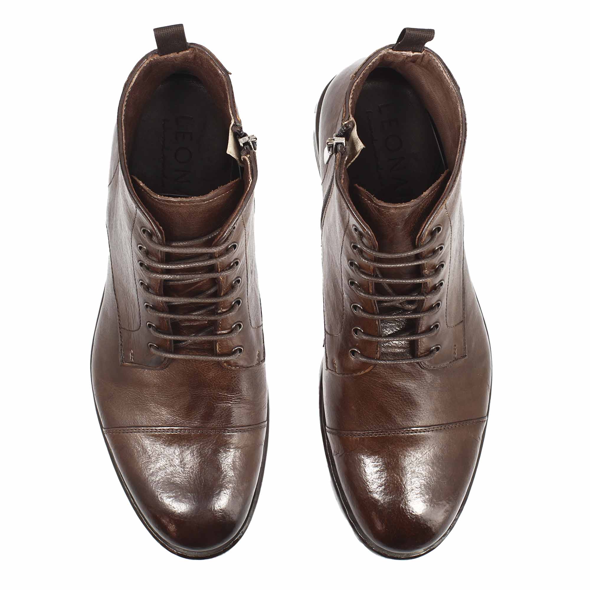 Men's dark brown premium leather cap toe ankle boot