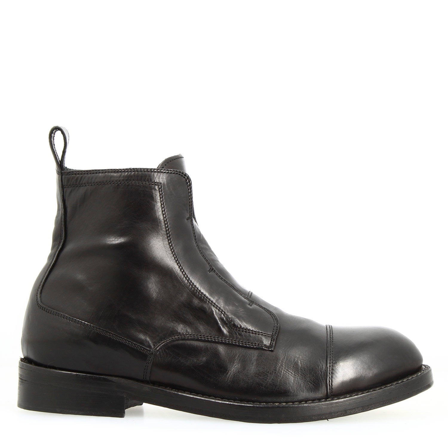 Handmade men's black cap toe ankle boot