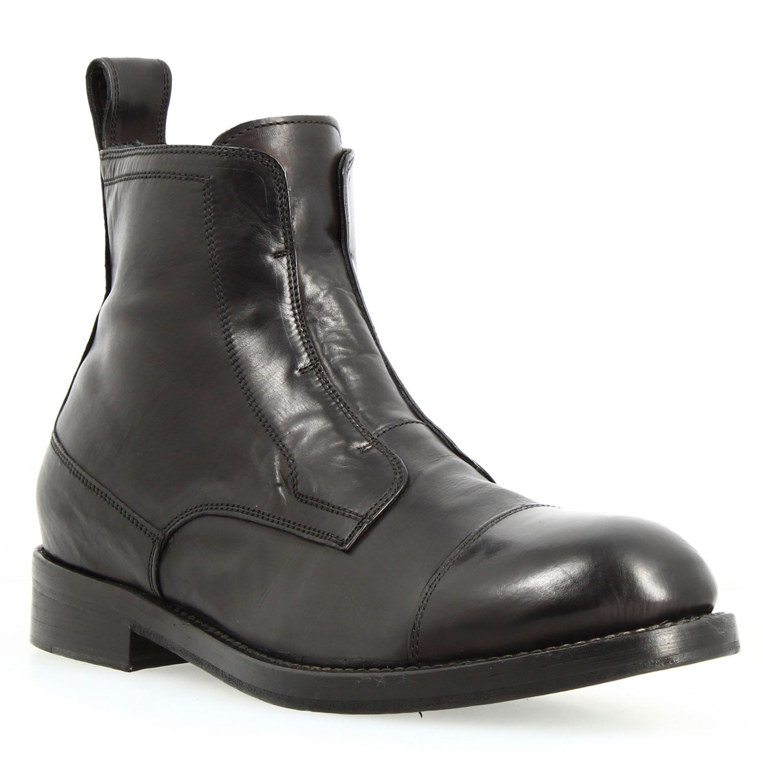 Handmade men's black cap toe ankle boot