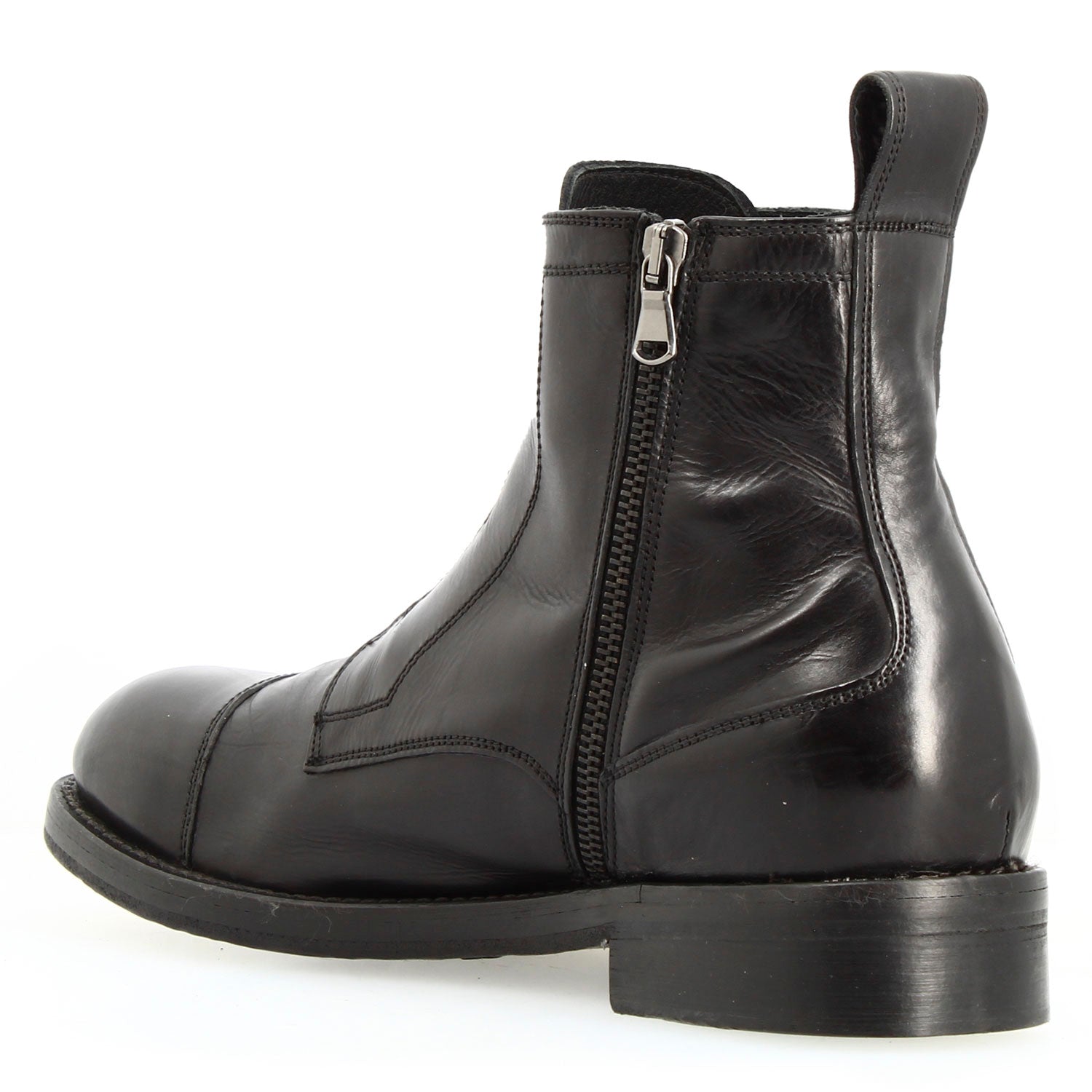 Handmade men's black cap toe ankle boot