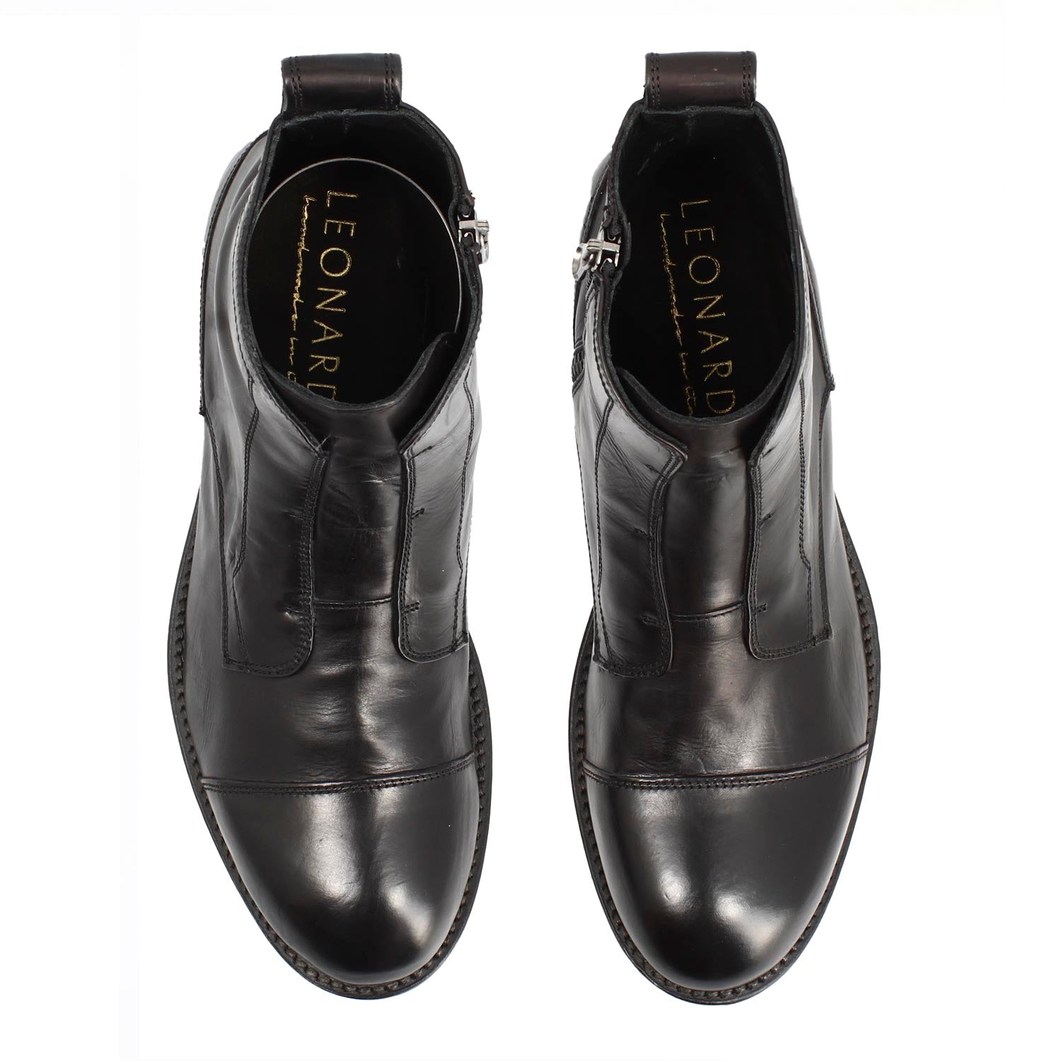 Handmade men's black cap toe ankle boot