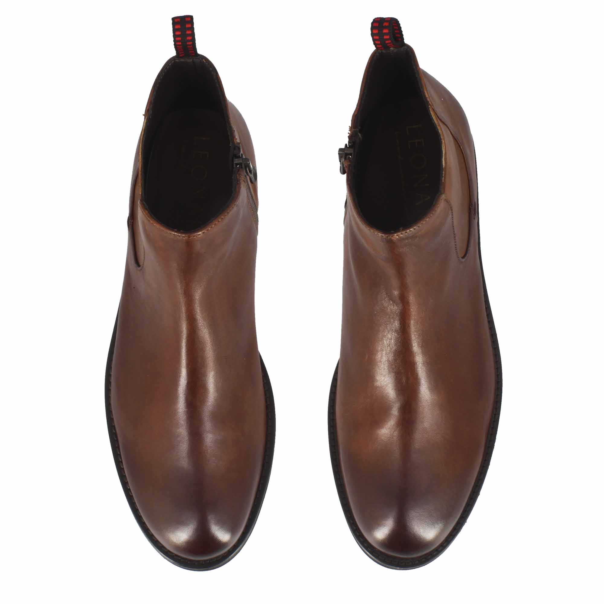 Men's ankle boot in brown leather and rubber sole