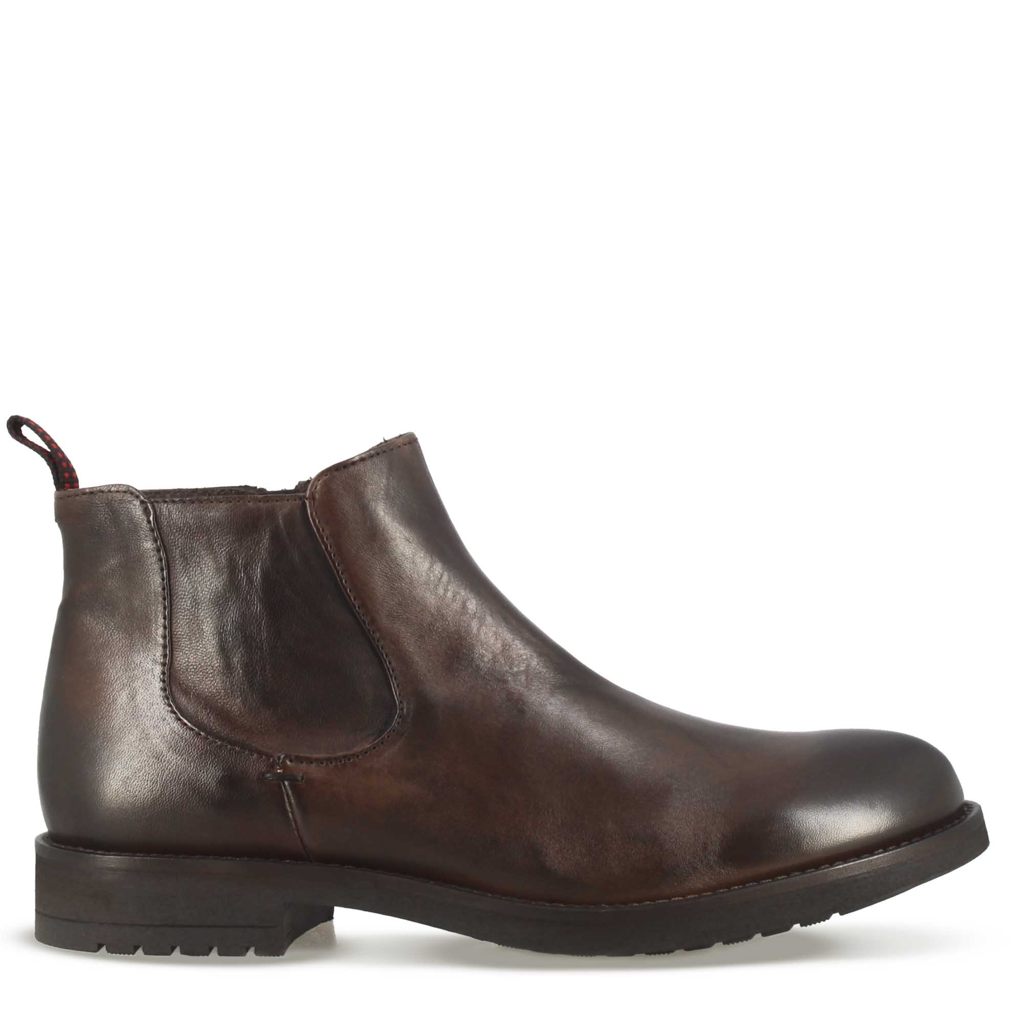 Men's ankle boot in dark brown leather and rubber sole