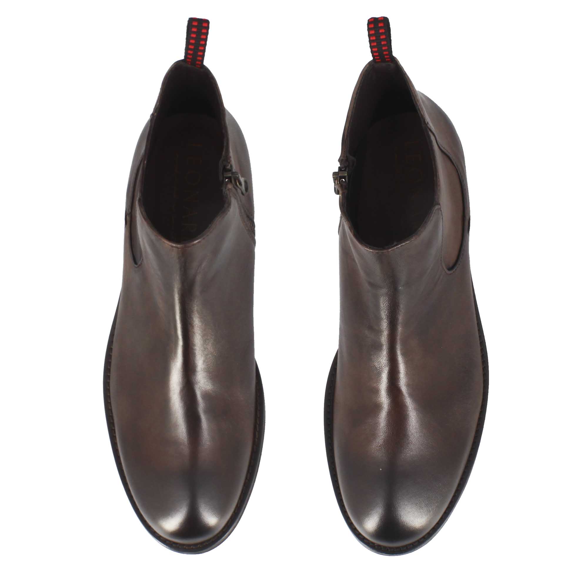 Men's ankle boot in dark brown leather and rubber sole